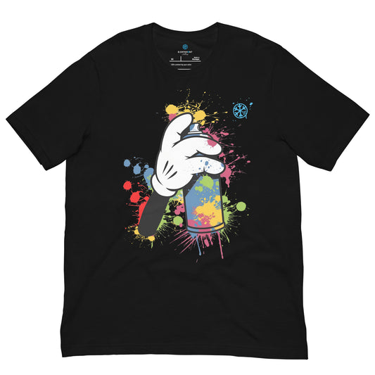 Black-Hand Spray Can Graffiti Tee from B.Different Clothing, front view, graffiti-inspired streetwear t-shirt