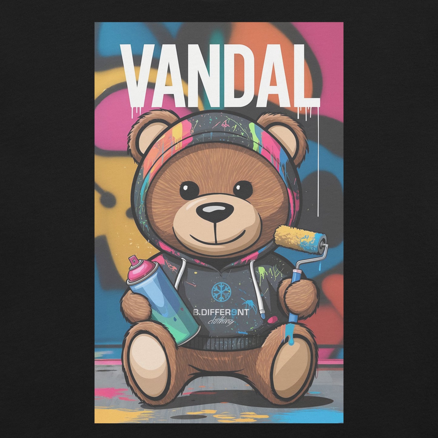 Black-Vandal Teddy Bear Graffiti Tee from B.Different Clothing, graphic, graffiti-inspired streetwear