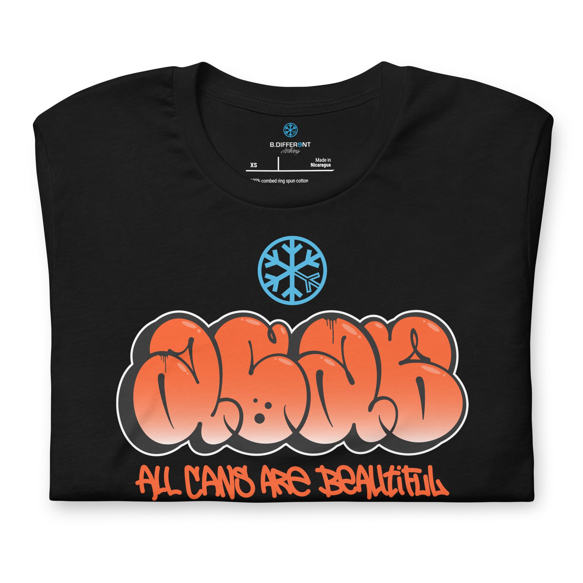 Black-ACAB Graffiti Throw-up Tee from B.Different Clothing, folded, graffiti-inspired streetwear t-shirt