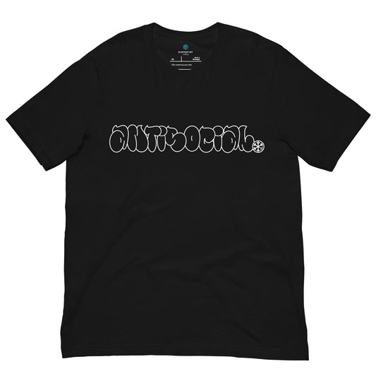 Black-Antisocial Graffiti Hollow Tee from B.Different Clothing, front view, graffiti-inspired streetwear t-shirt