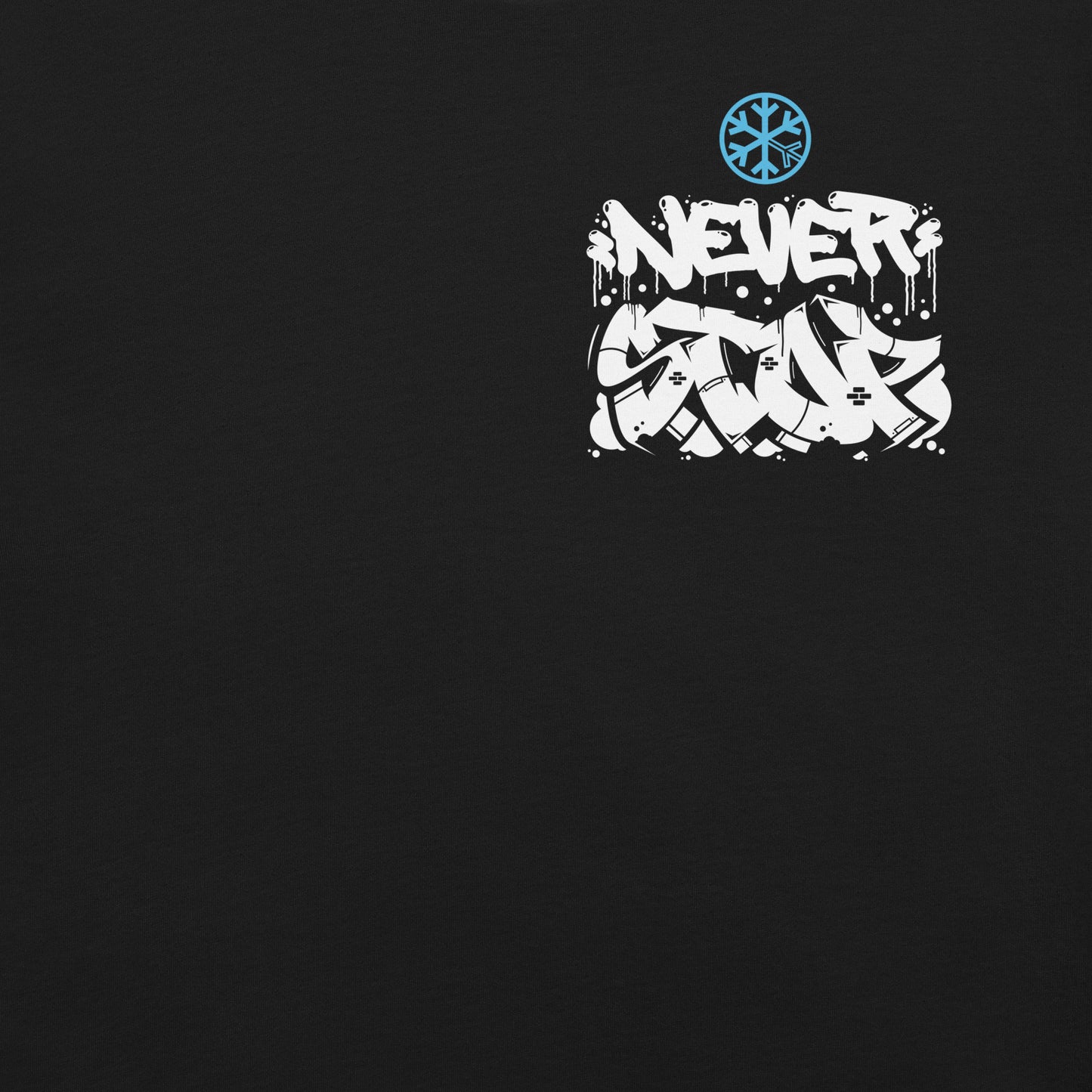 Black-Never Stop Graffiti Character Tee from B.Different Clothing, front graphic, graffiti-inspired streetwear t-shirt