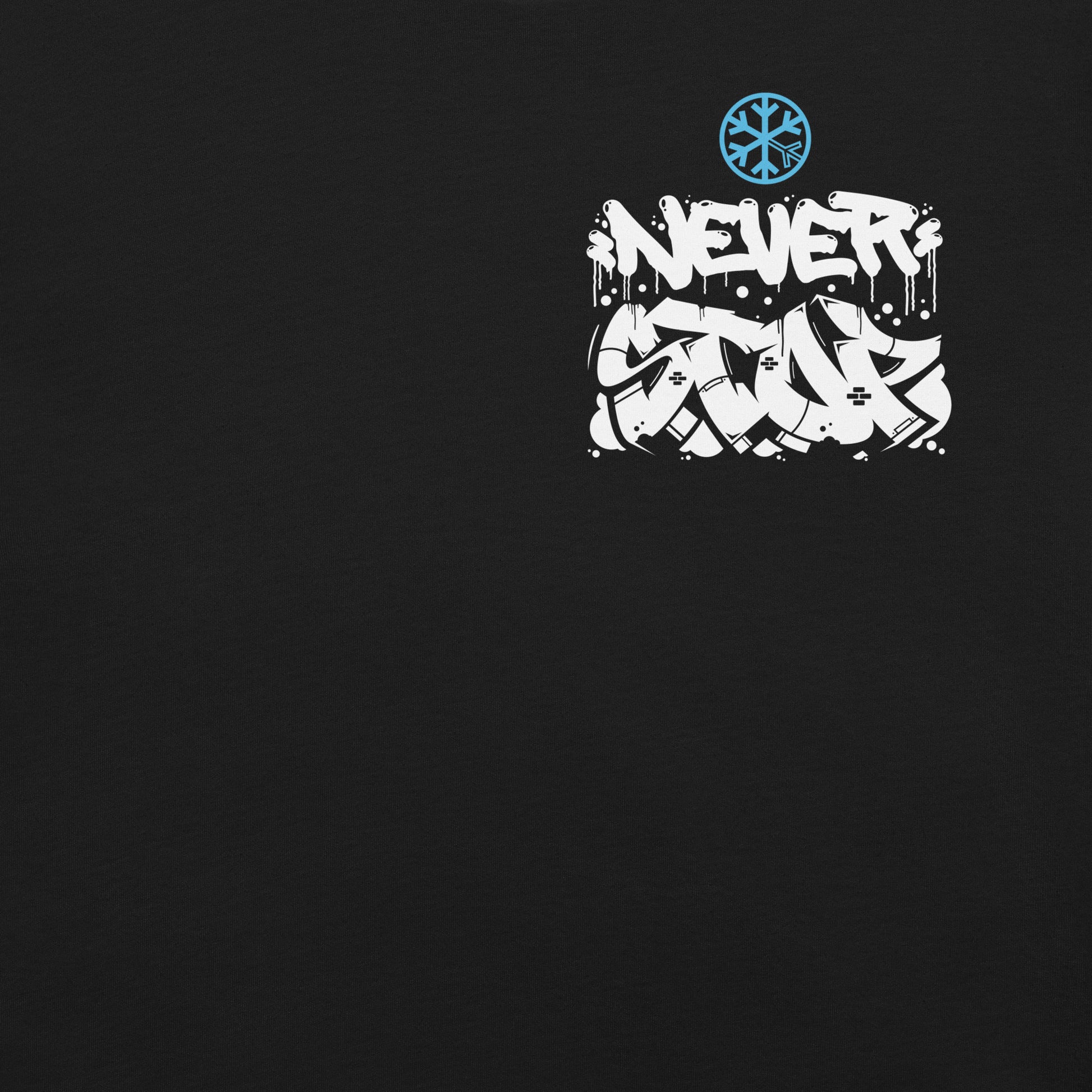Black-Never Stop Graffiti Character Tee from B.Different Clothing, front graphic, graffiti-inspired streetwear t-shirt