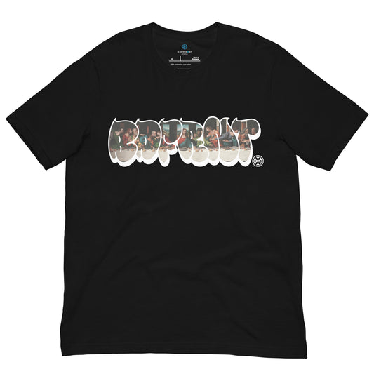 Black-BDFRNT Throwie x Last Supper Graffiti Tee from B.Different Clothing, front view, graffiti-inspired streetwear t-shirt