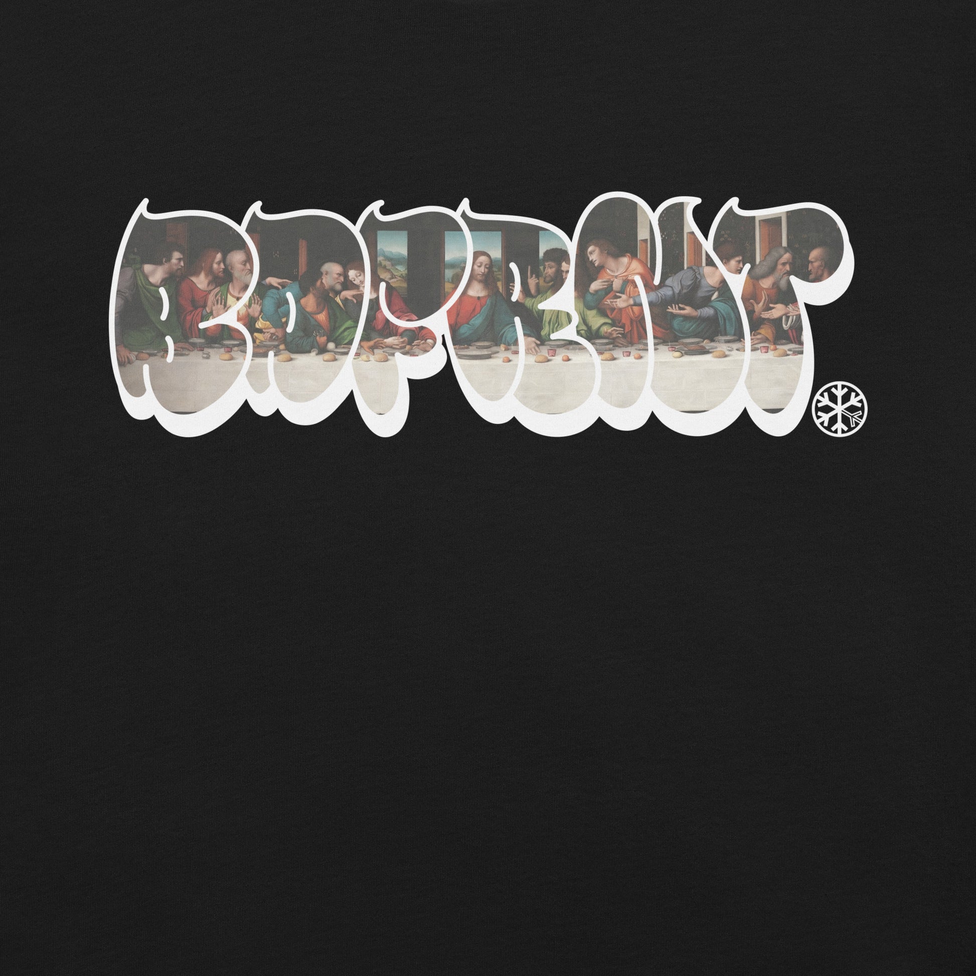 Black-BDFRNT Throwie x Last Supper Graffiti Tee from B.Different Clothing, graphic, graffiti-inspired streetwear t-shirt
