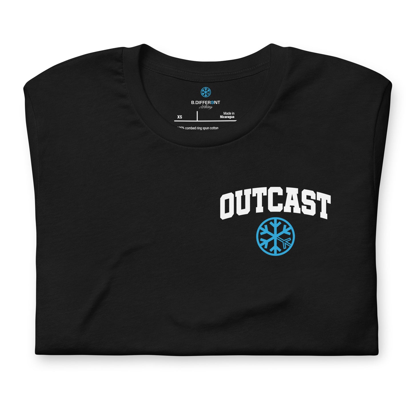 Black-Outcast Graffiti Character Tee from B.Different Clothing, folded, graffiti-inspired streetwear t-shirt