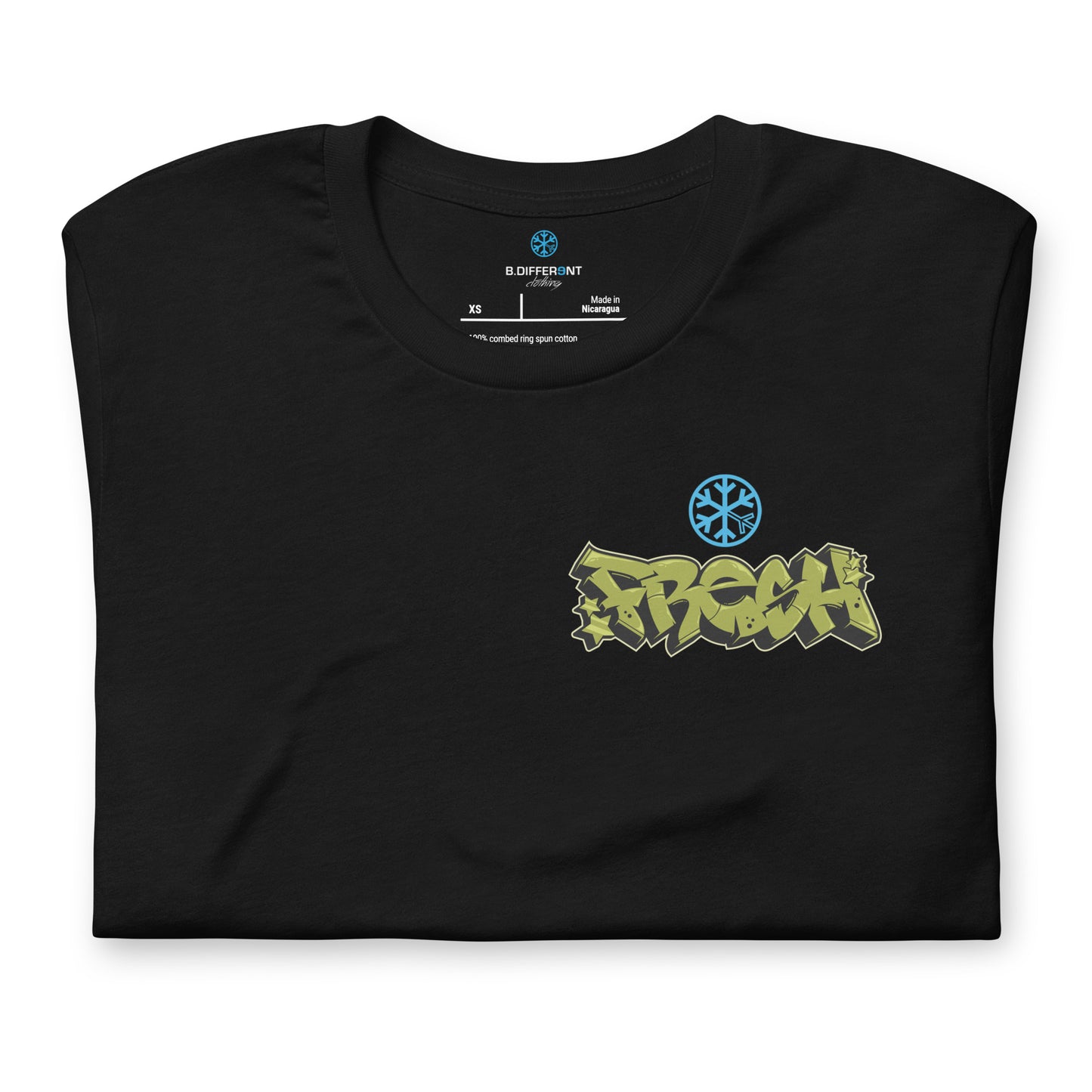 Black-Fresh Graffiti Character Tee from B.Different Clothing, folded, graffiti-inspired streetwear t-shirt