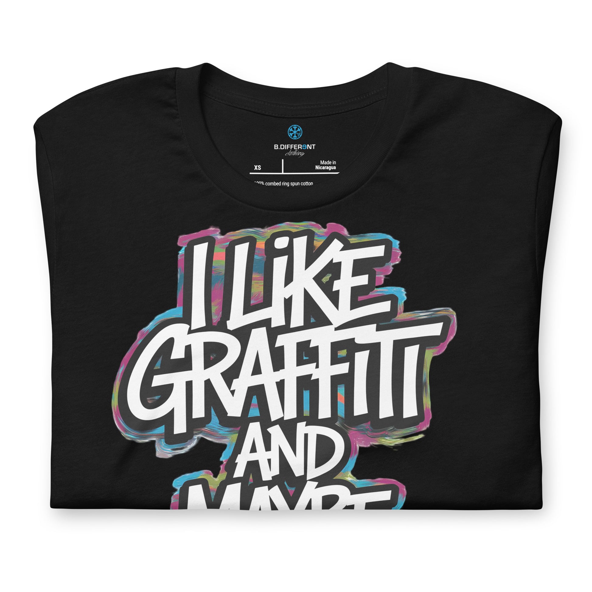 Black-I Like Graffiti and Maybe 2 People Tee from B.Different Clothing, folded, graffiti-inspired streetwear t-shirt