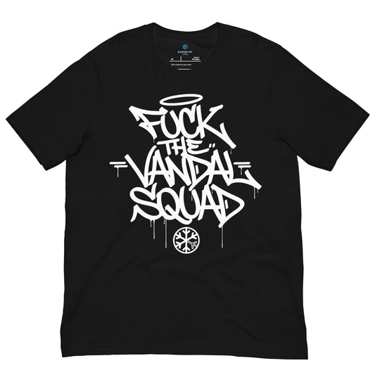 Black-Fuck The Vandal Squad Graffiti Tee from B.Different Clothing, front view, graffiti-inspired streetwear t-shirt