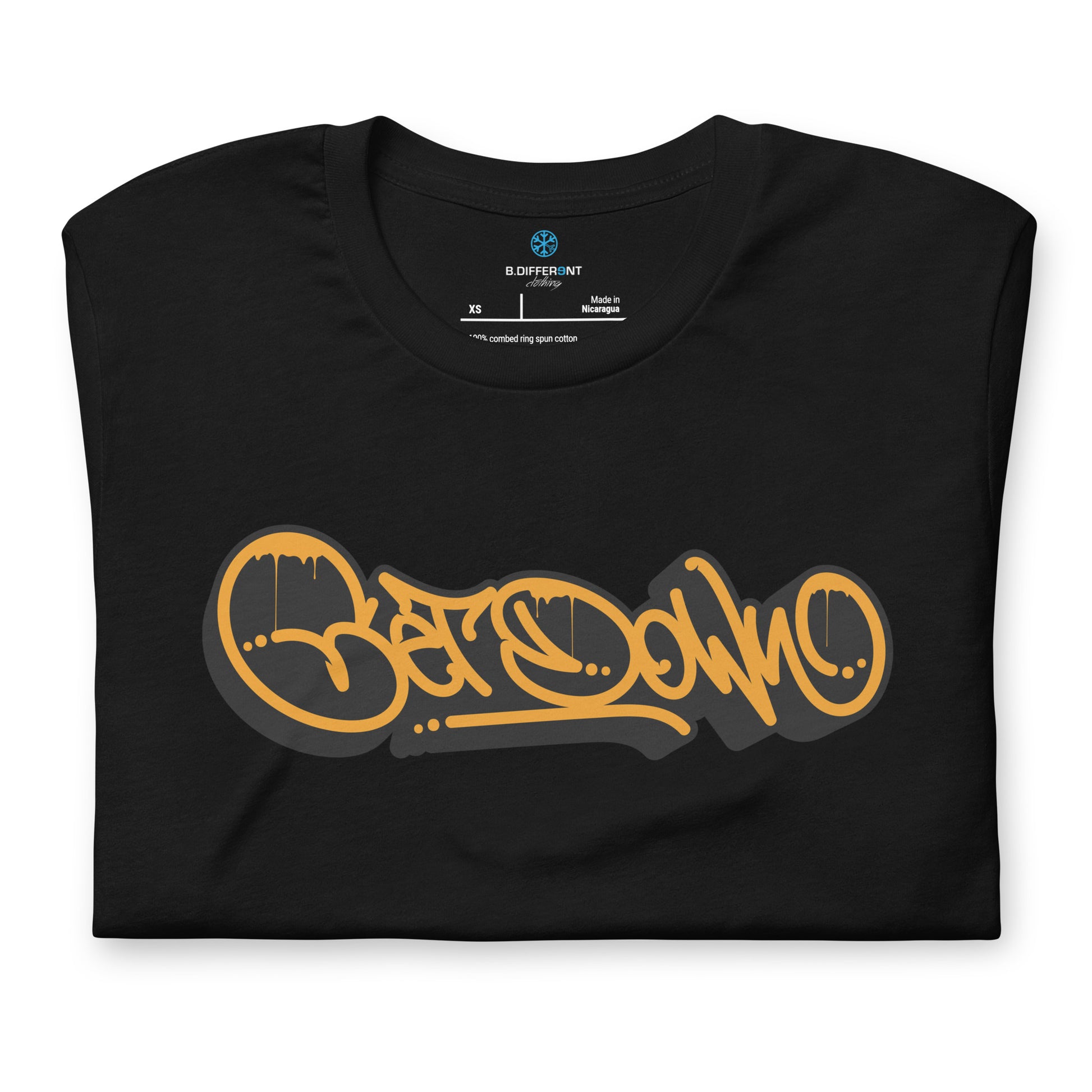 Black-Get Down Graffiti Tag Tee from B.Different Clothing, folded, graffiti-inspired streetwear t-shirt