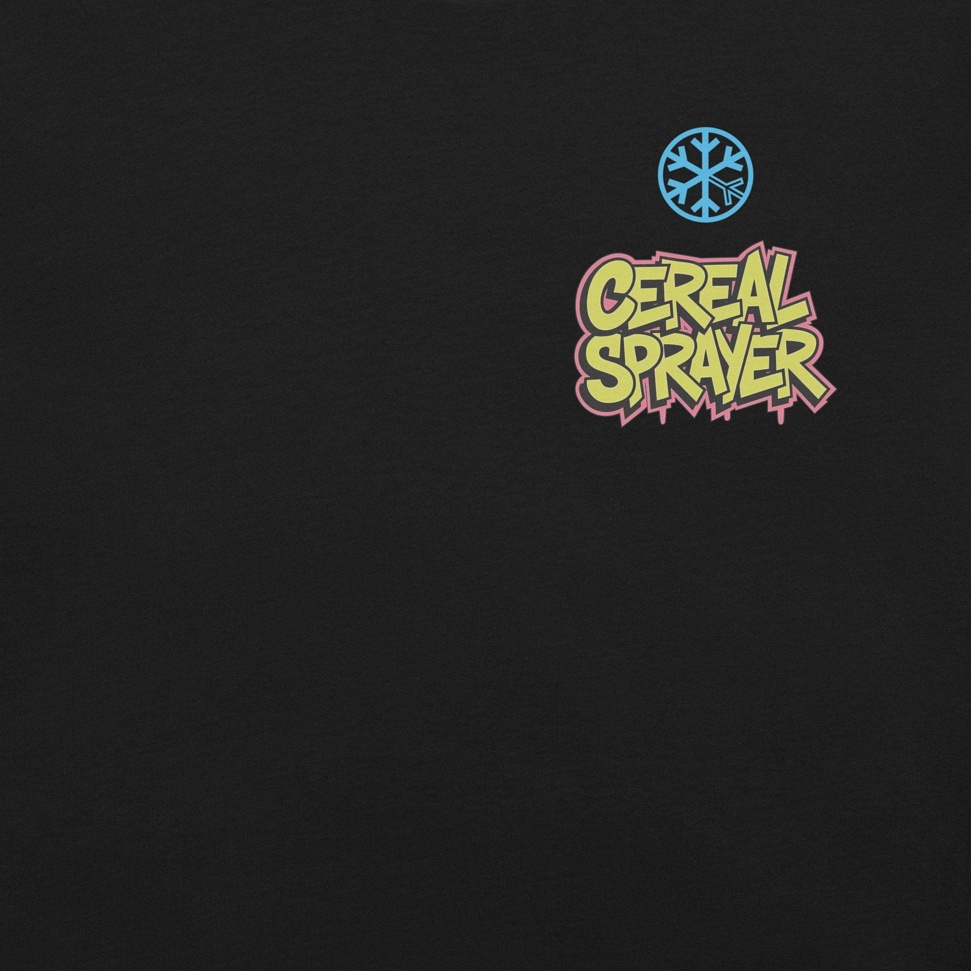 Black-Cereal Sprayer Graffiti Tee from B.Different Clothing, front graphic, graffiti-inspired streetwear t-shirt