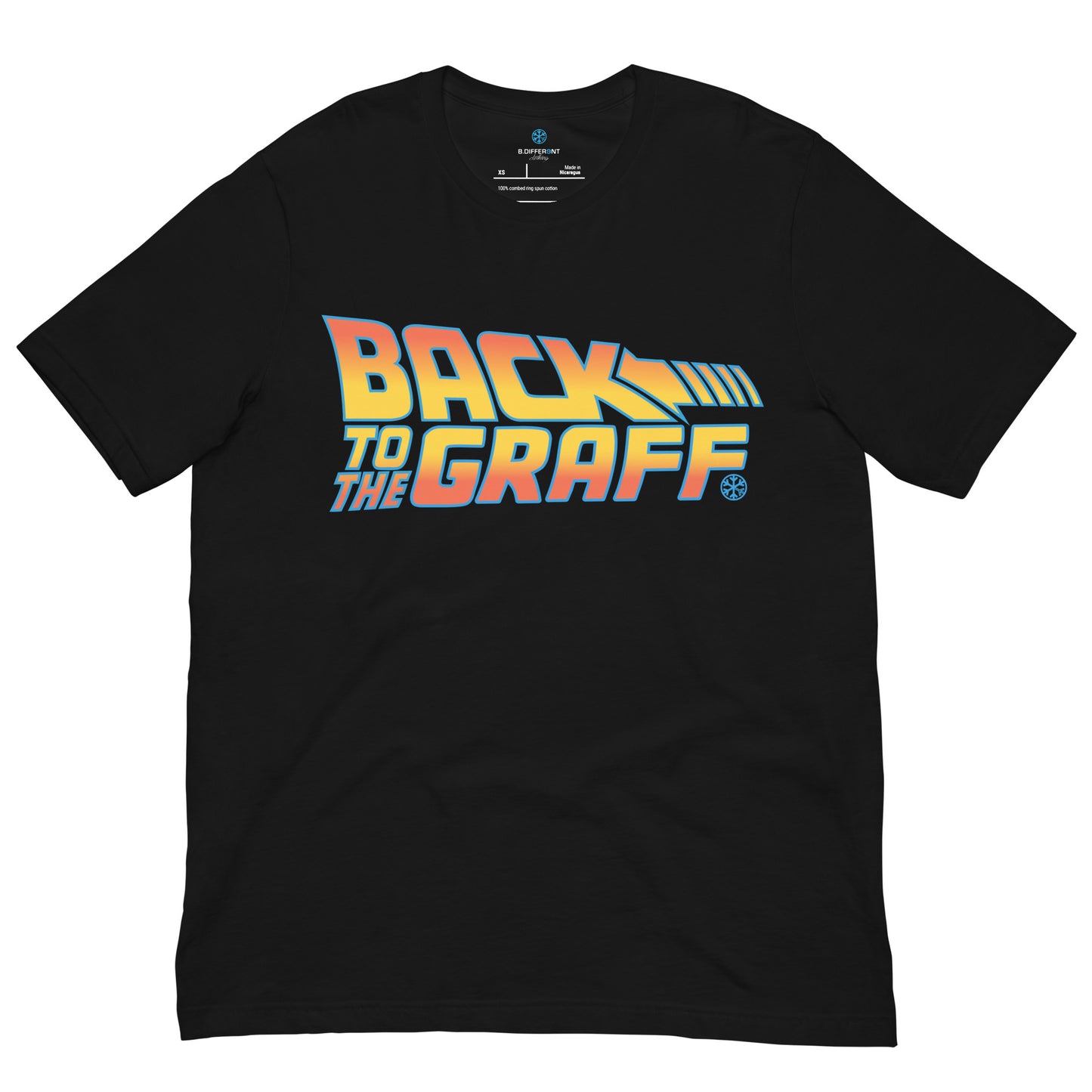 Black-Back to the Graff Tee from B.Different Clothing, front view, graffiti-inspired streetwear t-shirt