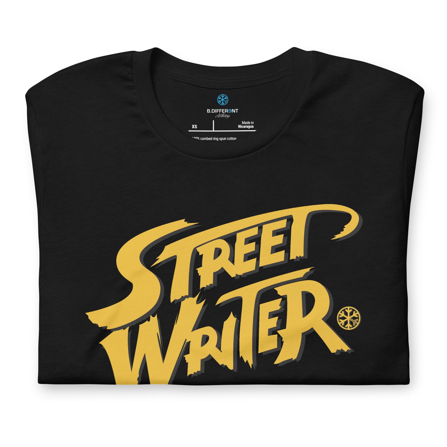 Black-Street Writer Graffiti Tee from B.Different Clothing, folded, graffiti-inspired streetwear t-shirt