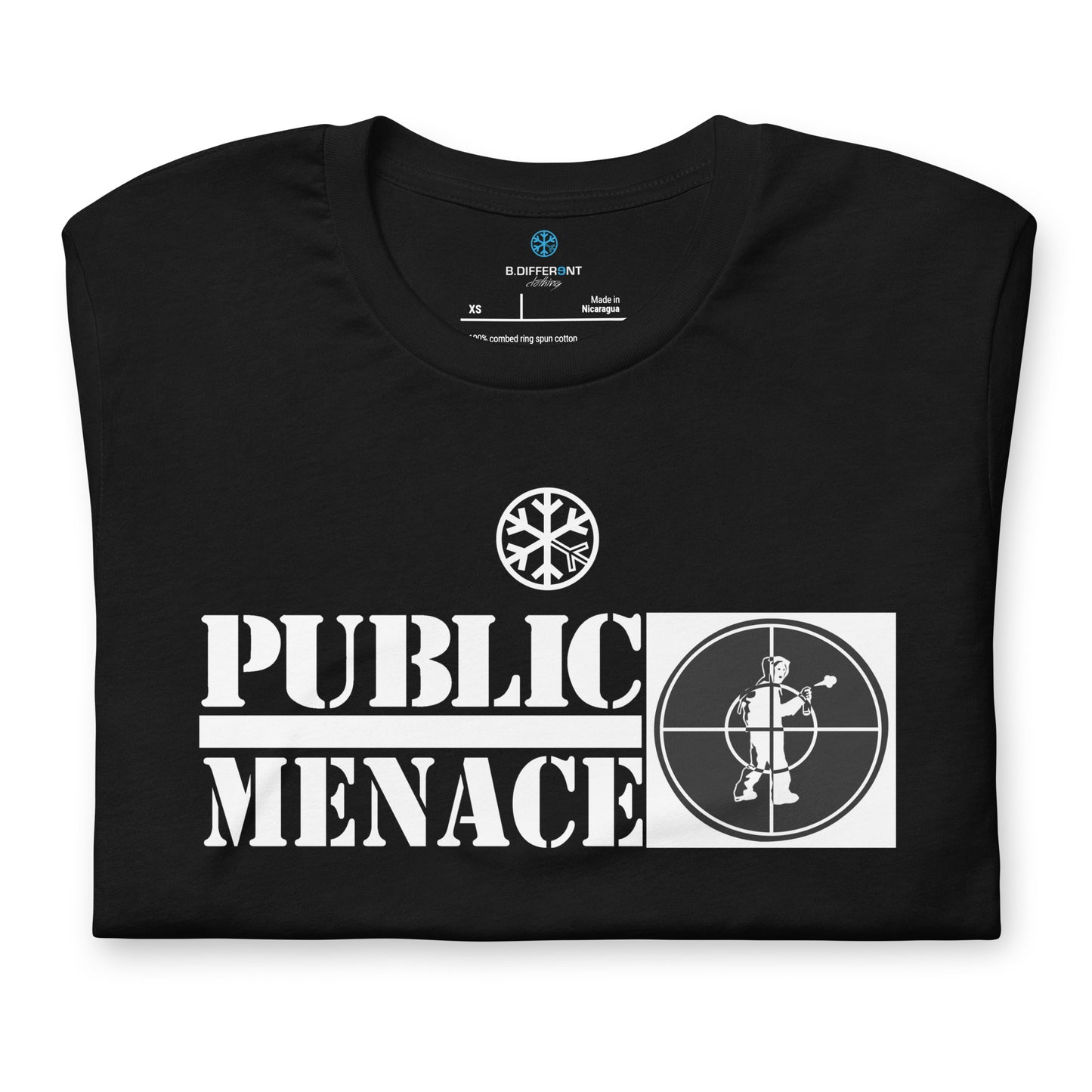 Black-Public Menace Graffiti Tee from B.Different Clothing, folded, graffiti-inspired streetwear t-shirt