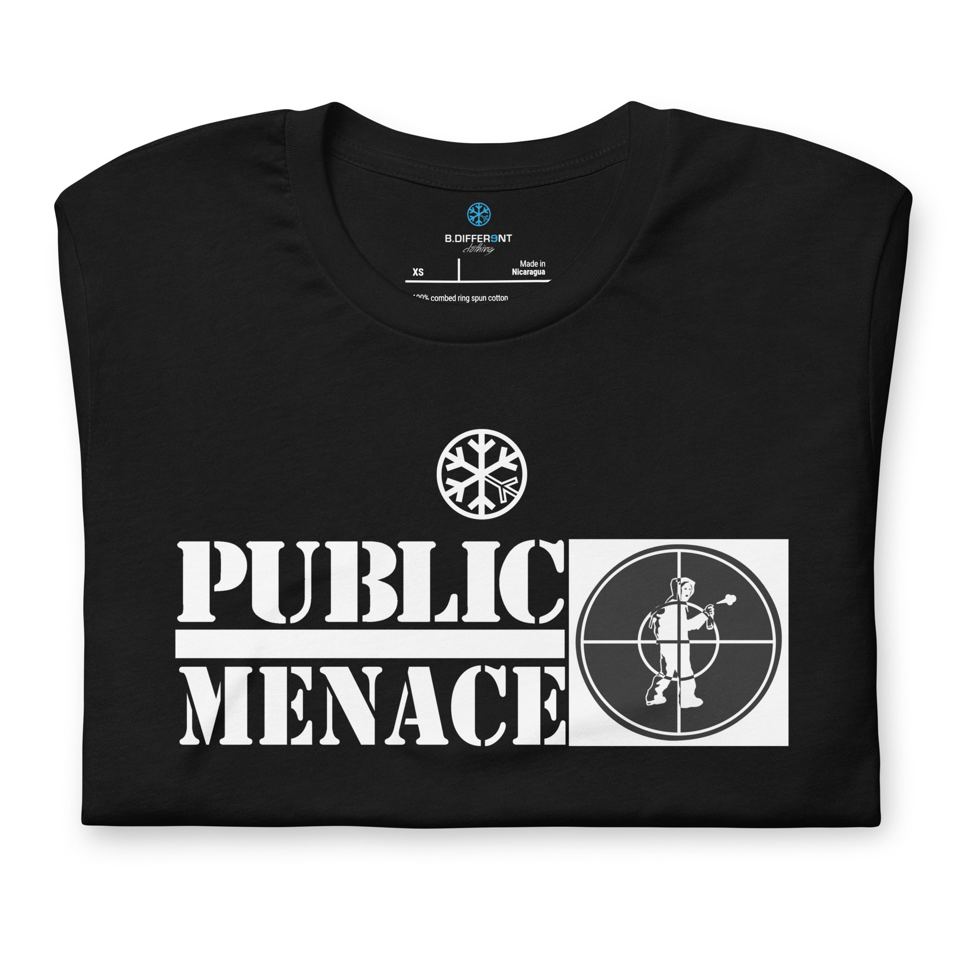 Black-Public Menace Graffiti Tee from B.Different Clothing, folded, graffiti-inspired streetwear t-shirt