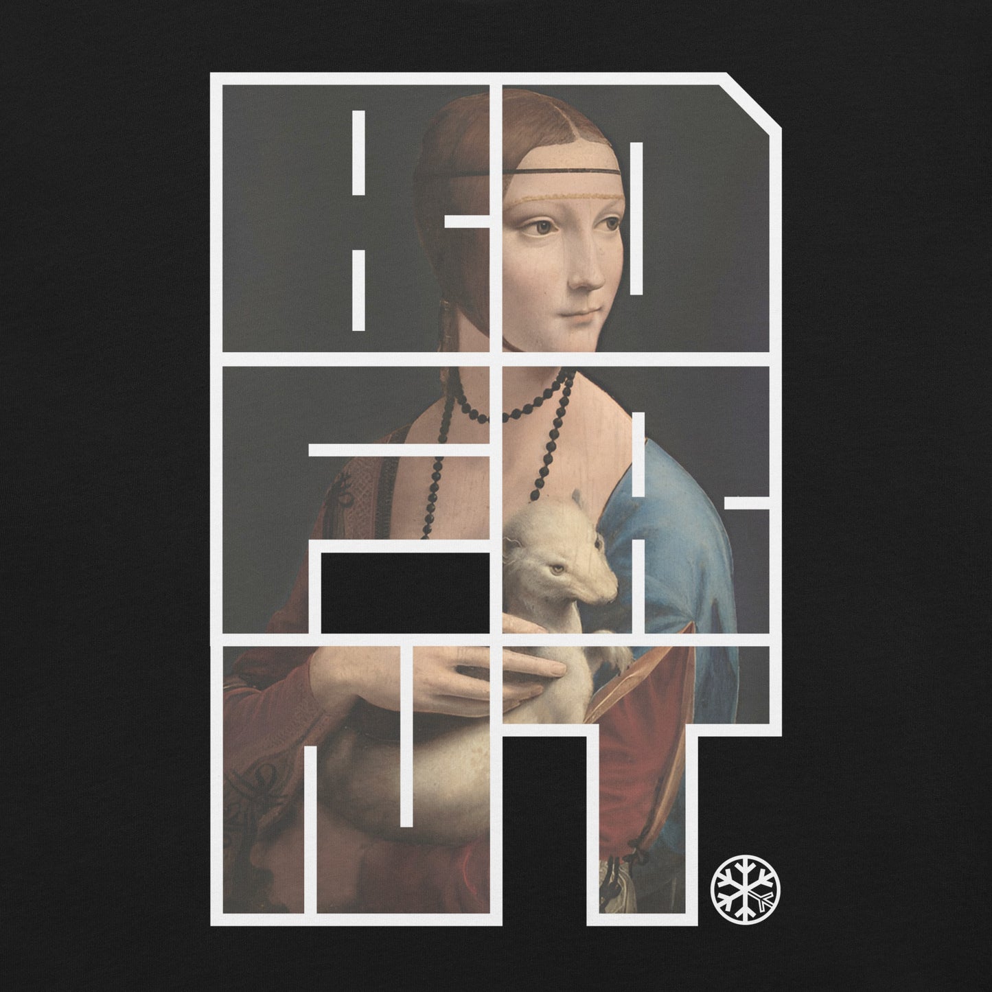Black-BDFRNT Blockbuster x Lady With Ermine Graffiti Tee from B.Different Clothing, graphic, graffiti-inspired streetwear t-shirt