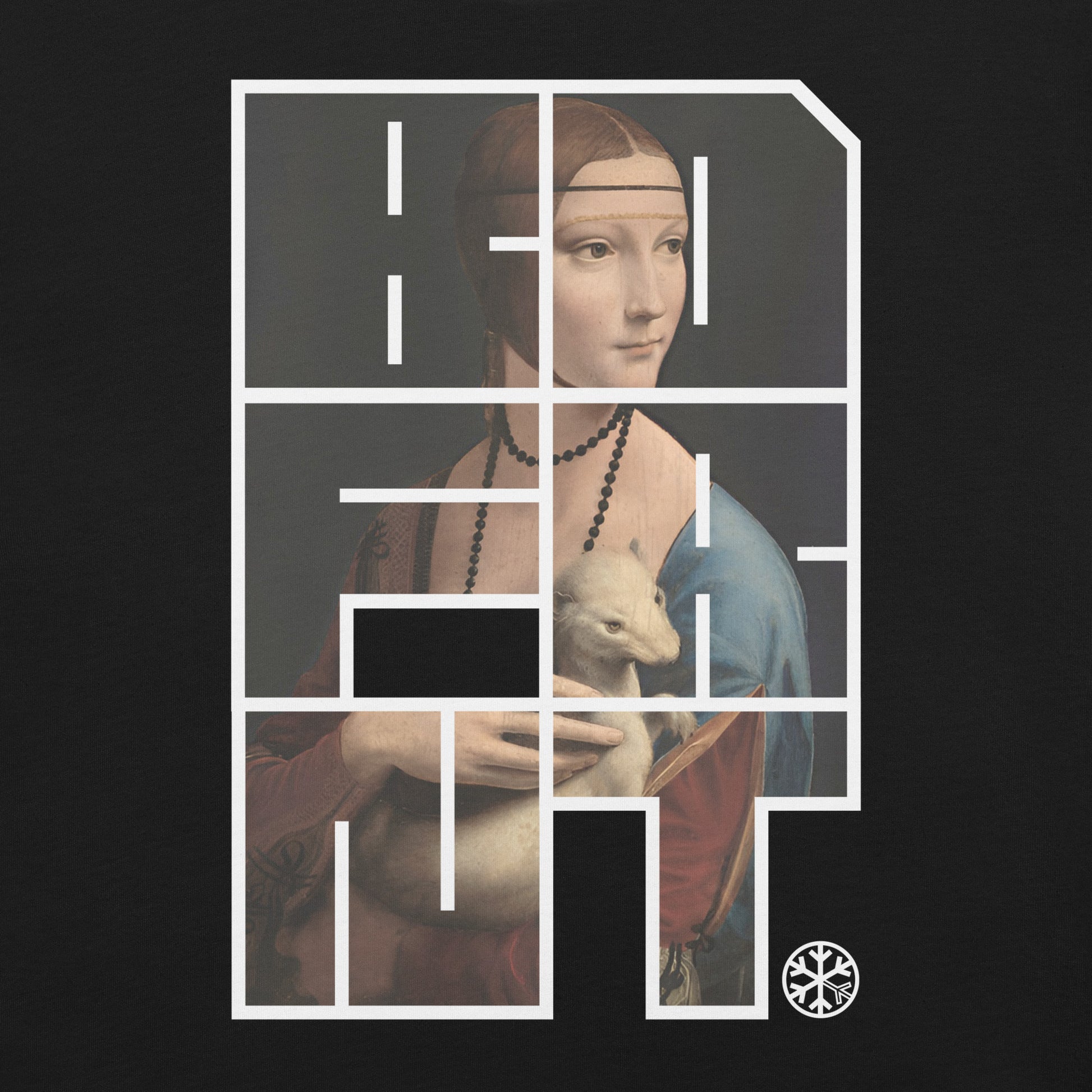 Black-BDFRNT Blockbuster x Lady With Ermine Graffiti Tee from B.Different Clothing, graphic, graffiti-inspired streetwear t-shirt
