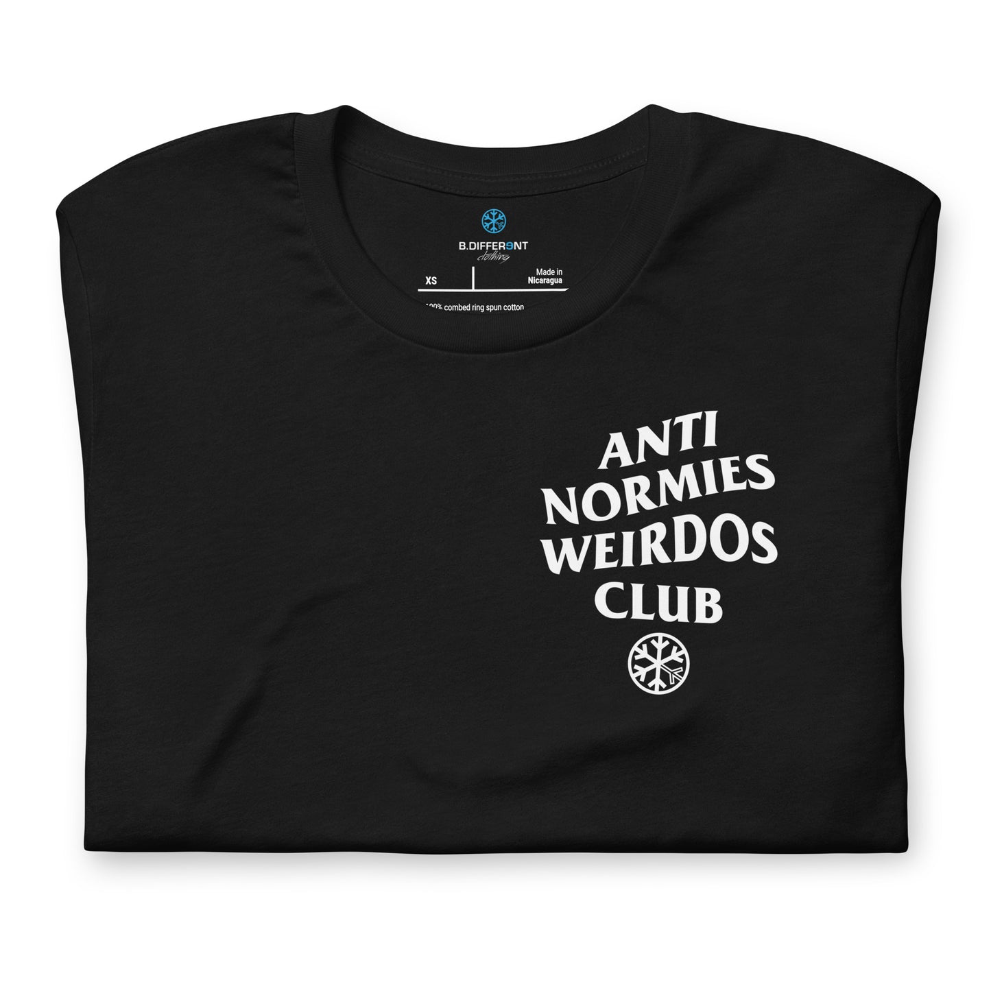 Black-Anti Normies Weirdos Club Tee from B.Different Clothing, folded, graffiti-inspired streetwear t-shirt
