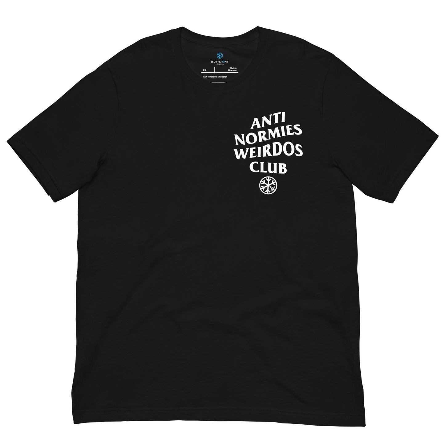 Black-Anti Normies Weirdos Club Tee from B.Different Clothing, front view, graffiti-inspired streetwear t-shirt