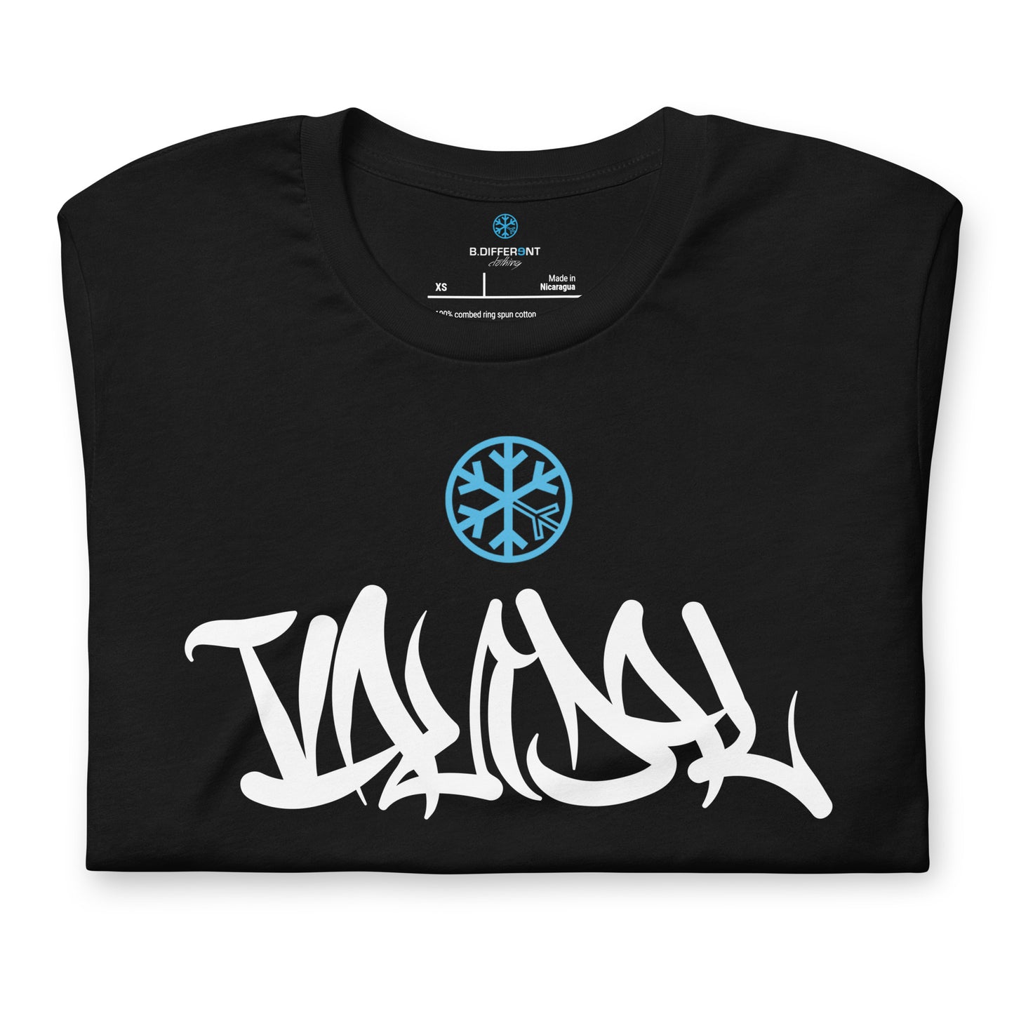 Black-Vandal Graffiti Tag Tee from B.Different Clothing, folded, graffiti-inspired streetwear t-shirt