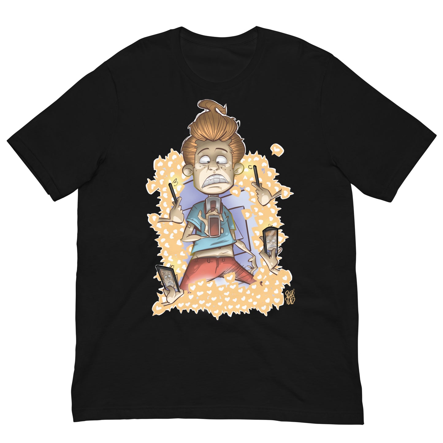 Black-Social Suicide Tee from B.Different Clothing, front view, graffiti-inspired streetwear t-shirt