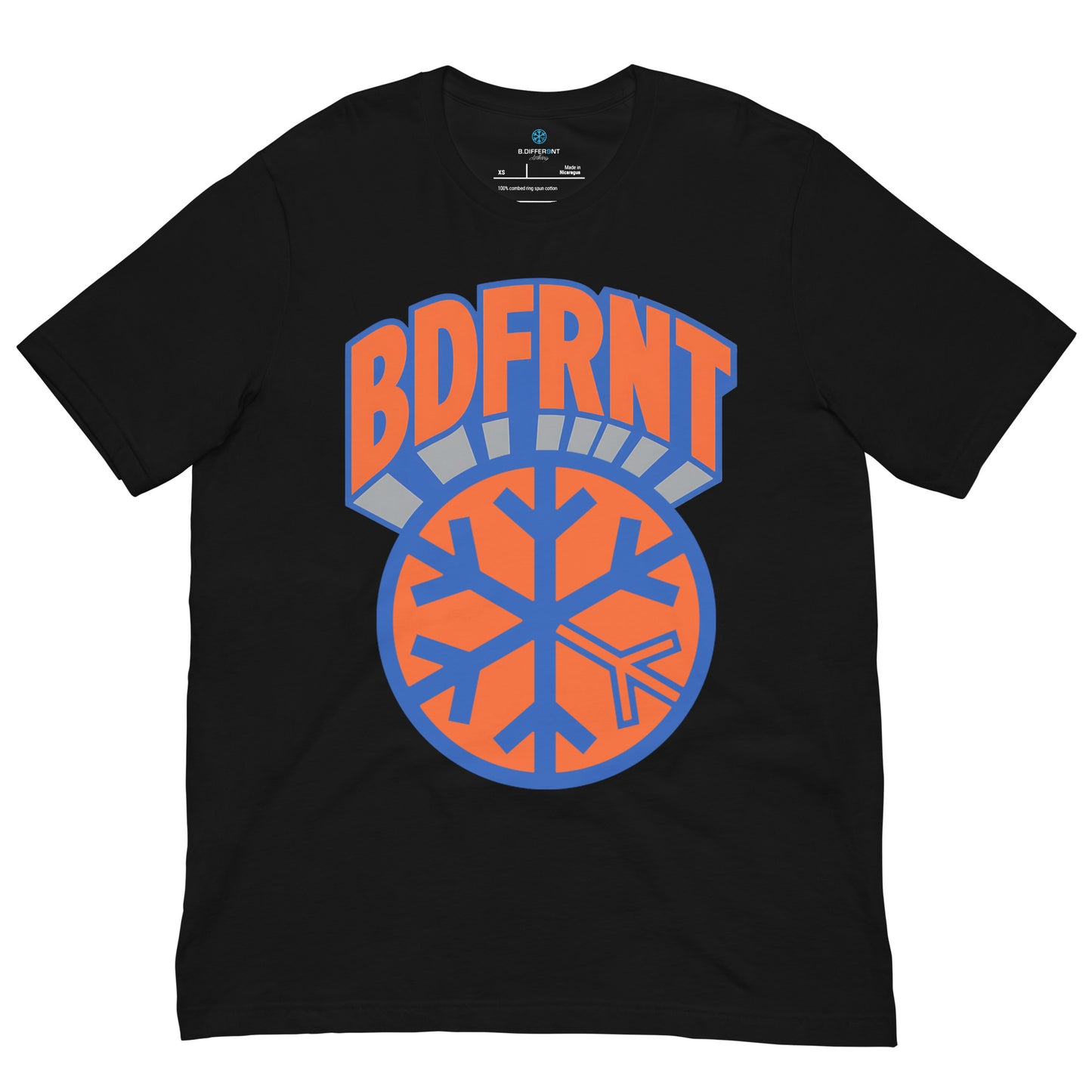 Black-BDFRNT Logo 1989 Tee from B.Different Clothing, front view, graffiti-inspired streetwear t-shirt