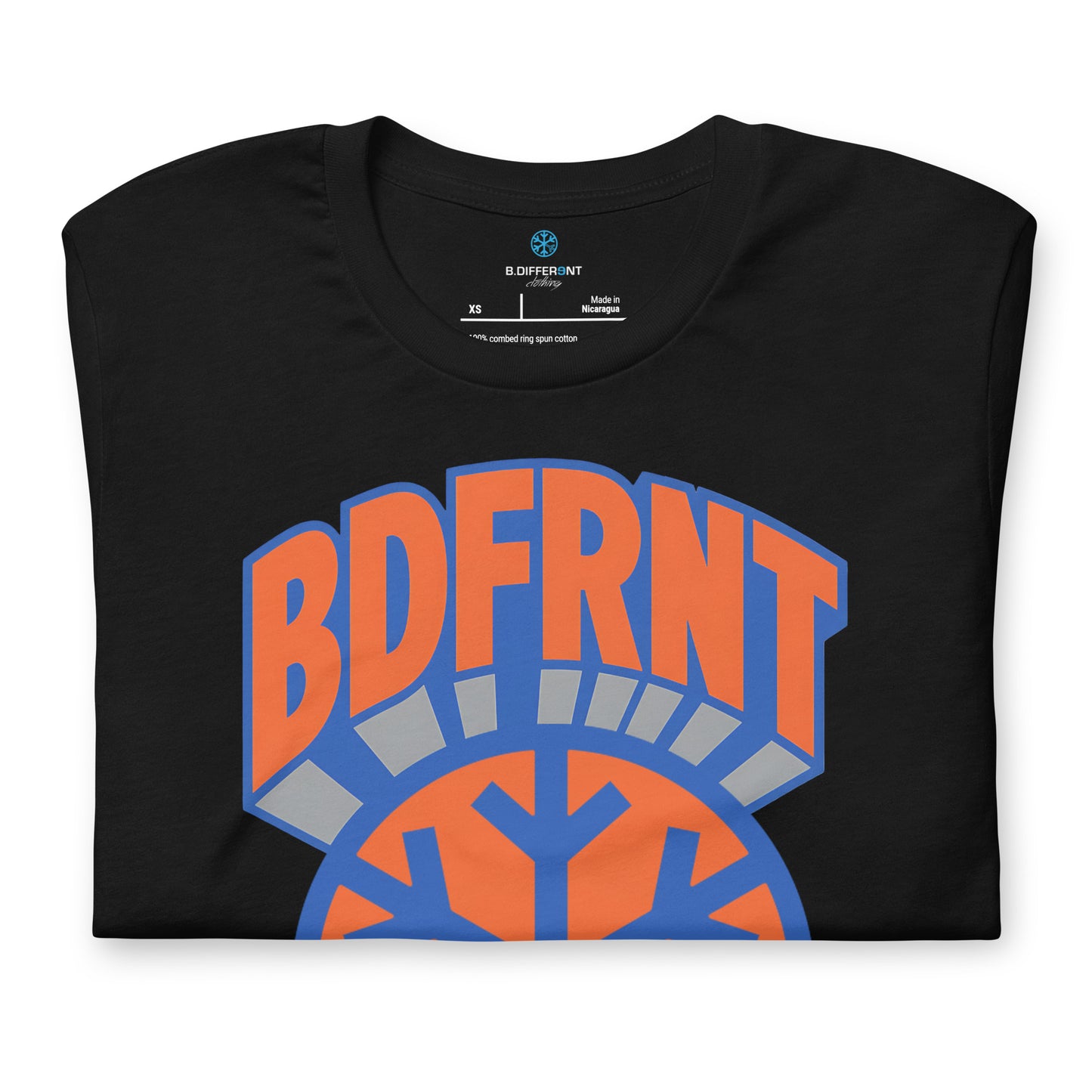 Black-BDFRNT Logo 1989 Tee from B.Different Clothing, folded, graffiti-inspired streetwear t-shirt