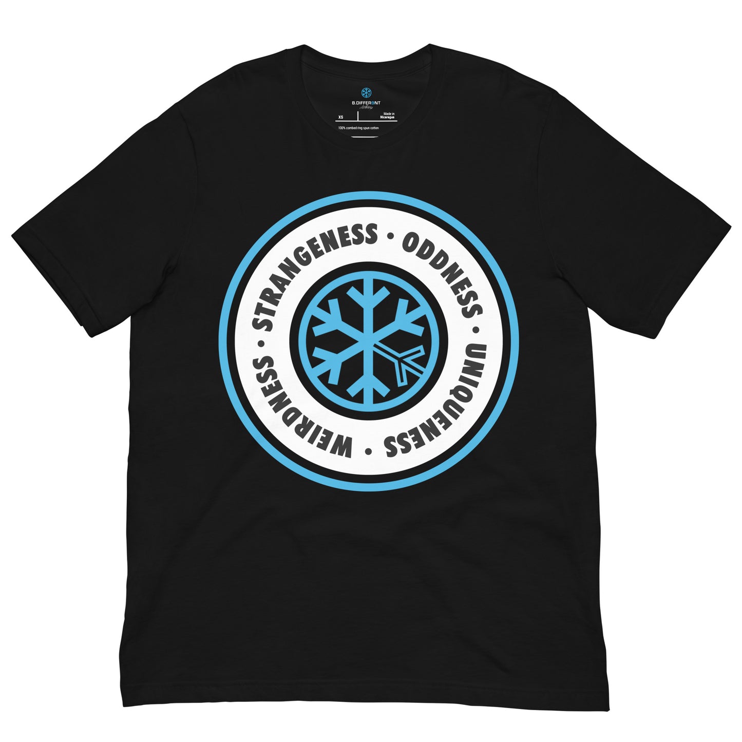 Black-Circle of Weirdness Tee from B.Different Clothing, front view, graffiti-inspired streetwear t-shirt