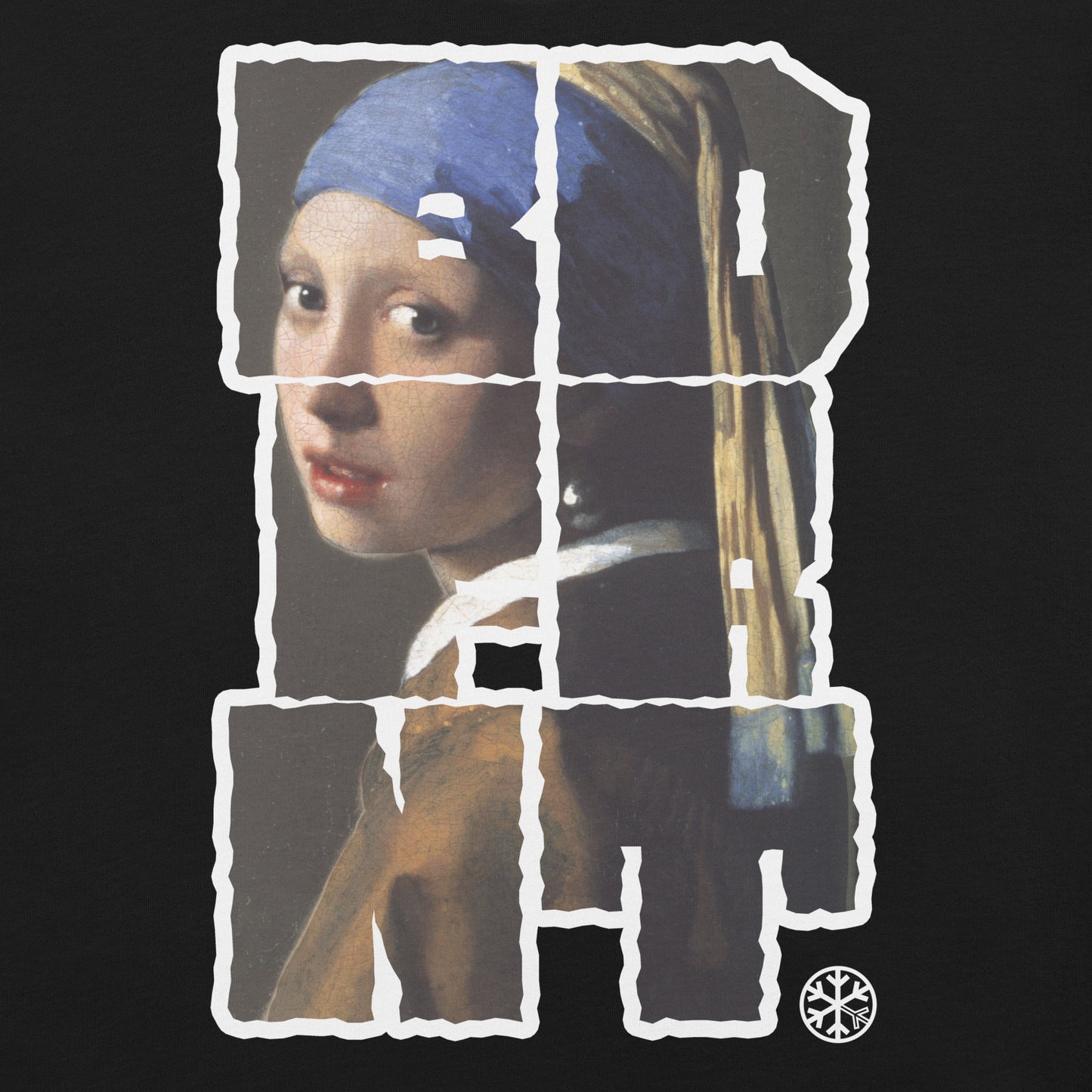 Black-BDFRNT Blockbuster x Girl With Pearl Earring Tee from B.Different Clothing, front view, graffiti-inspired streetwear