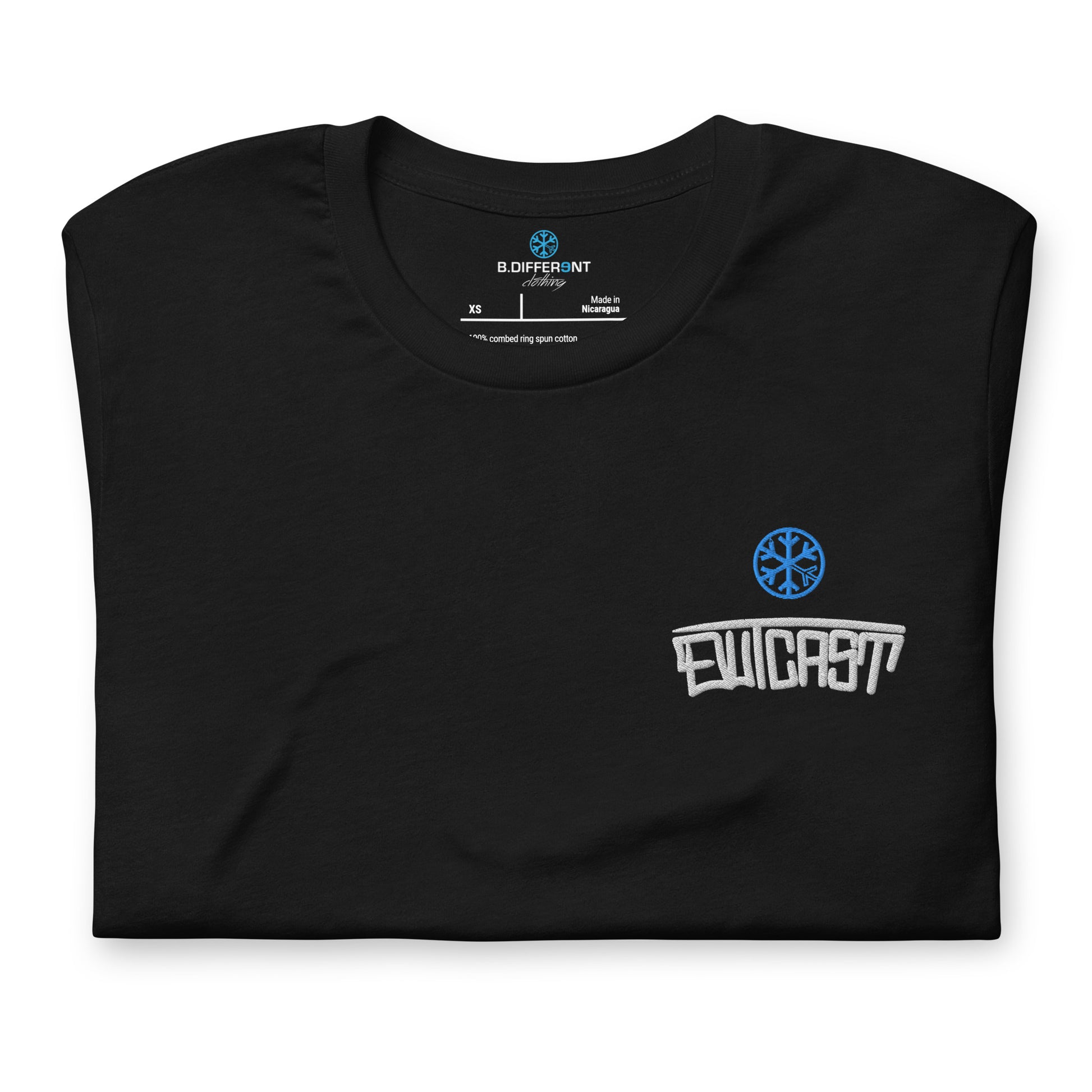 Black-Outcast Graffiti Tag Tee from B.Different Clothing, folded, graffiti-inspired streetwear t-shirt