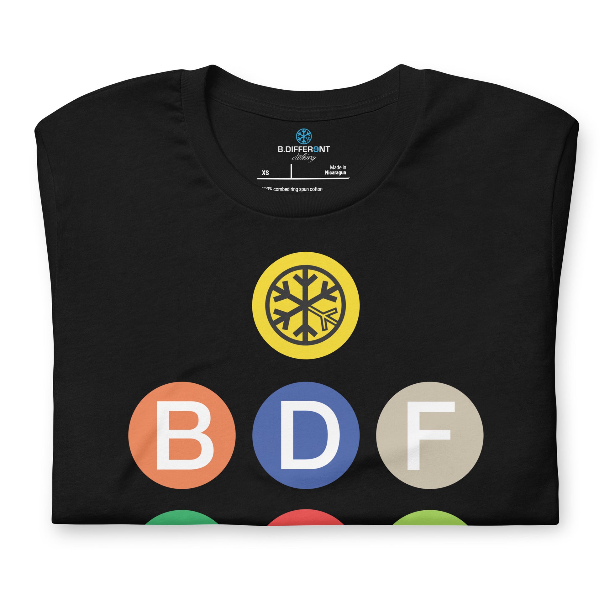 Black-BDFRNT NYC Subway Tee from B.Different Clothing, folded, graffiti-inspired streetwear