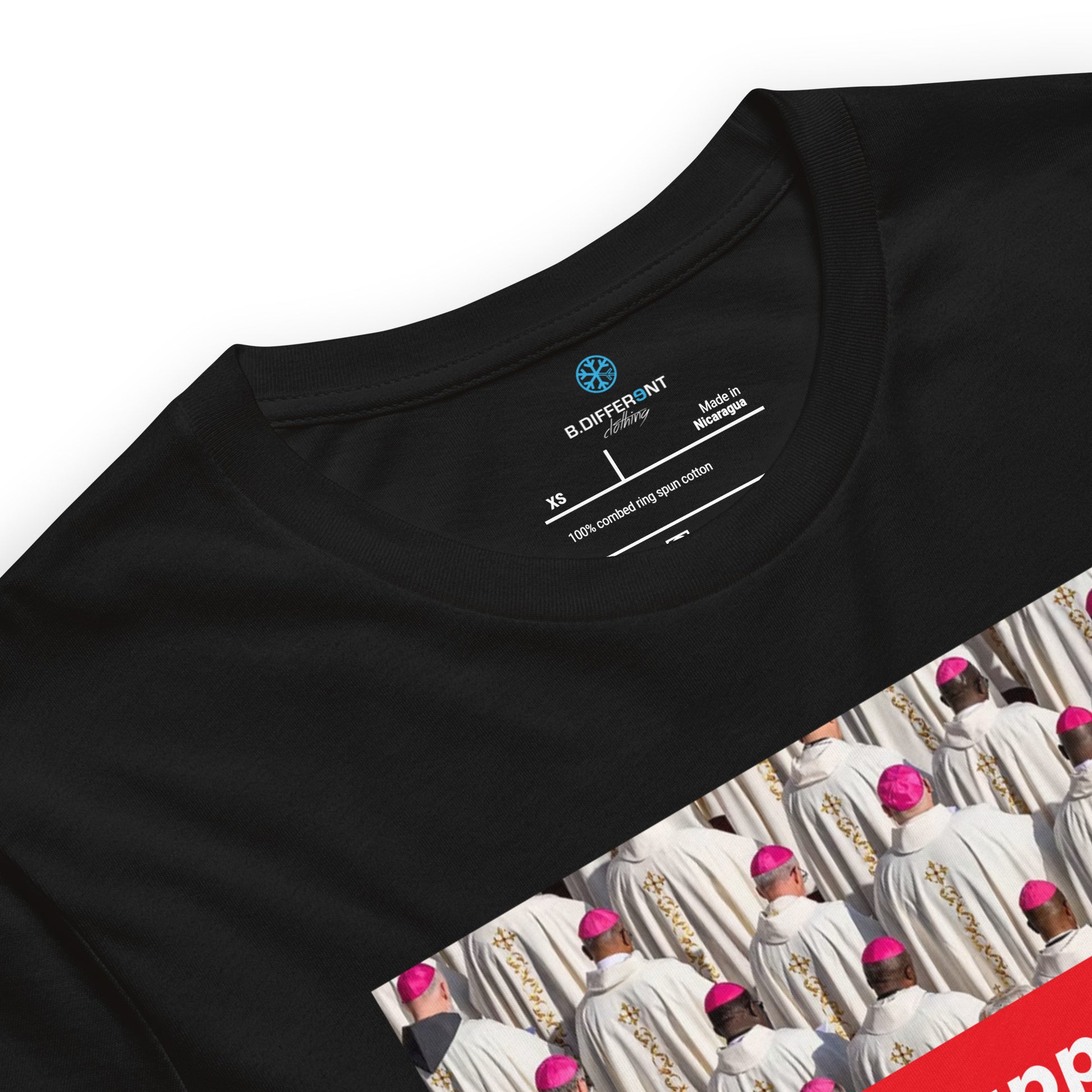 Black-Vatican Crooks Tee from B.Different Clothing, collar, graffiti-inspired streetwear t-shirt