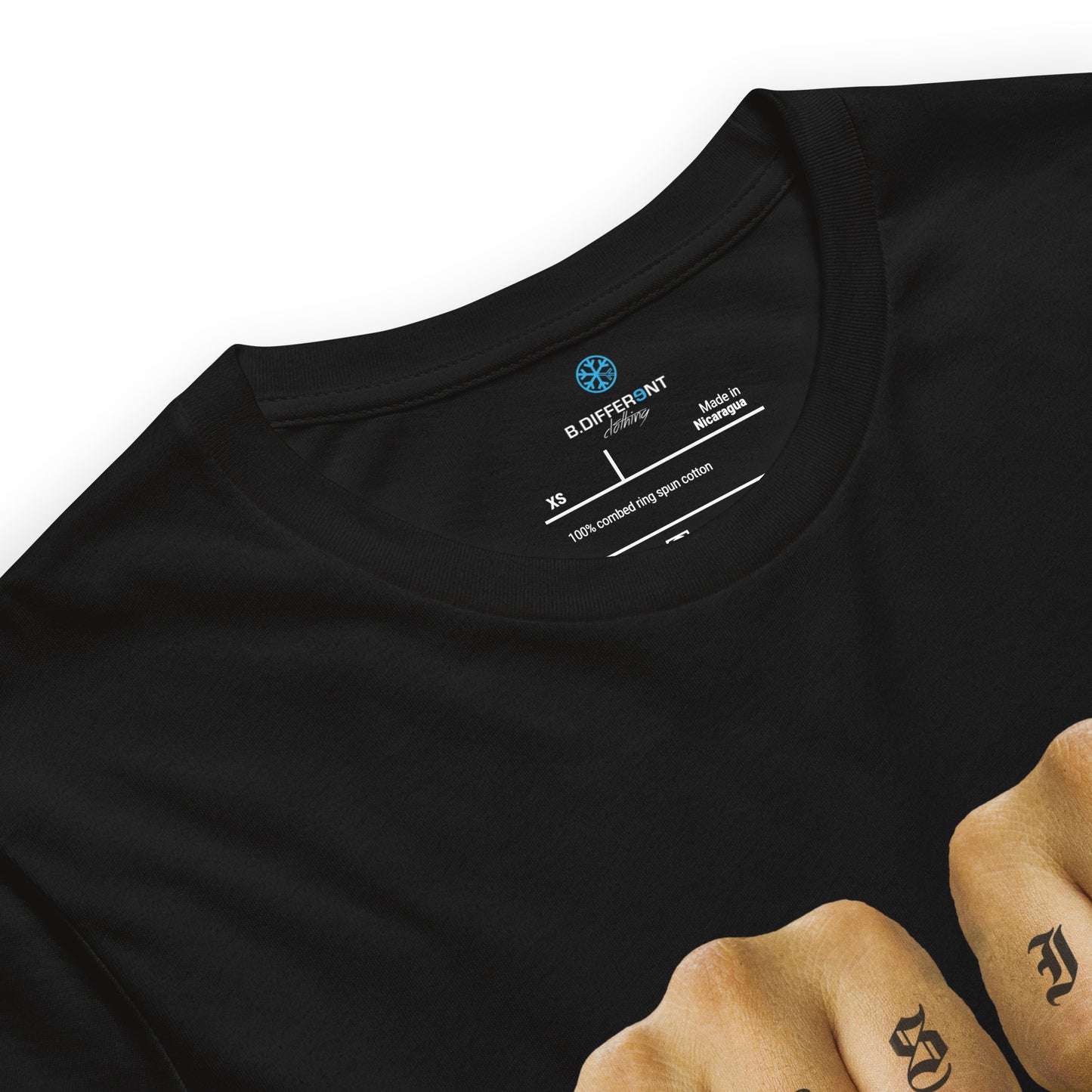 Black-Outsider Tattoo Tee from B.Different Clothing, collar, graffiti-inspired streetwear t-shirt