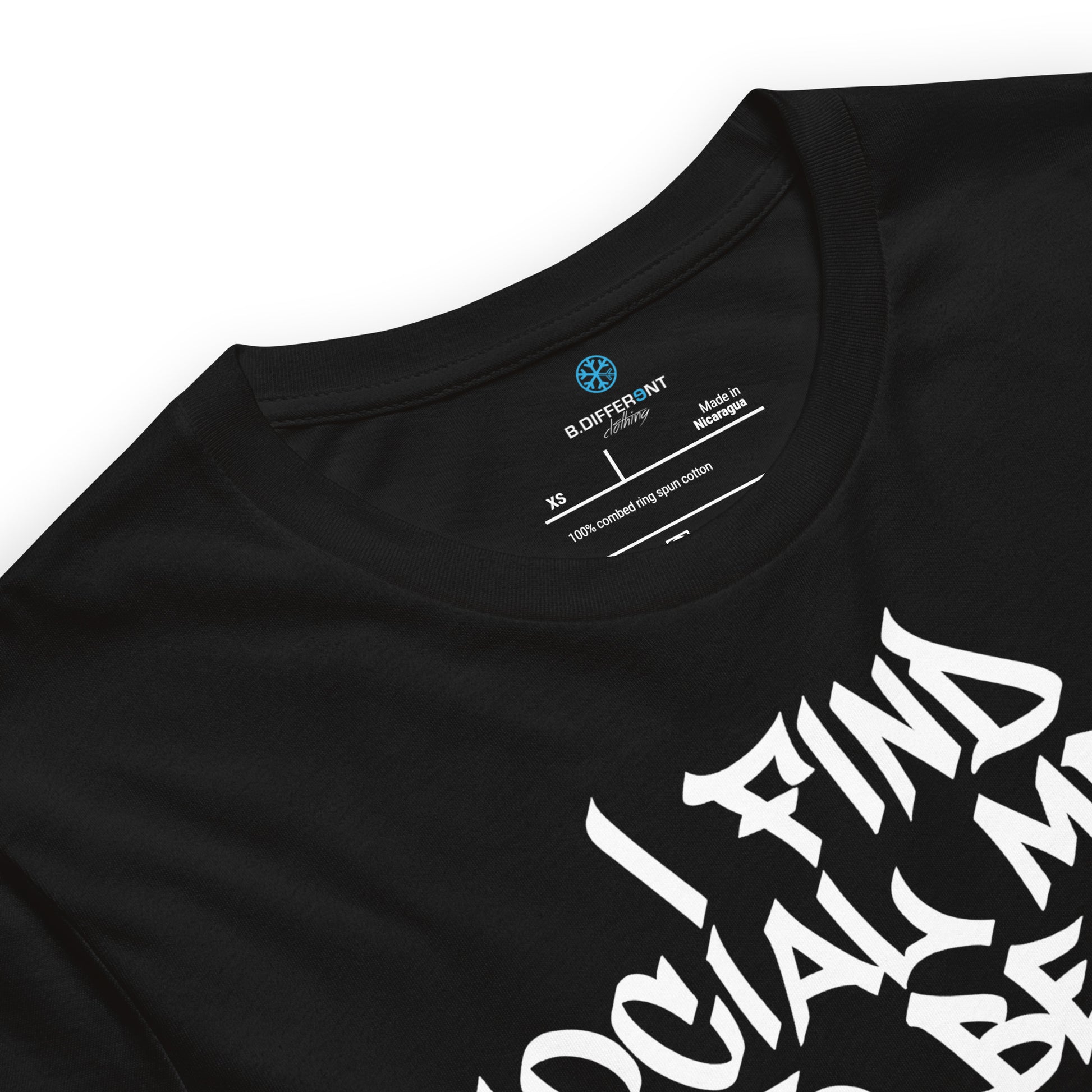Black-Social Media Graffiti Tag Tee from B.Different Clothing, collar, graffiti-inspired streetwear t-shirt