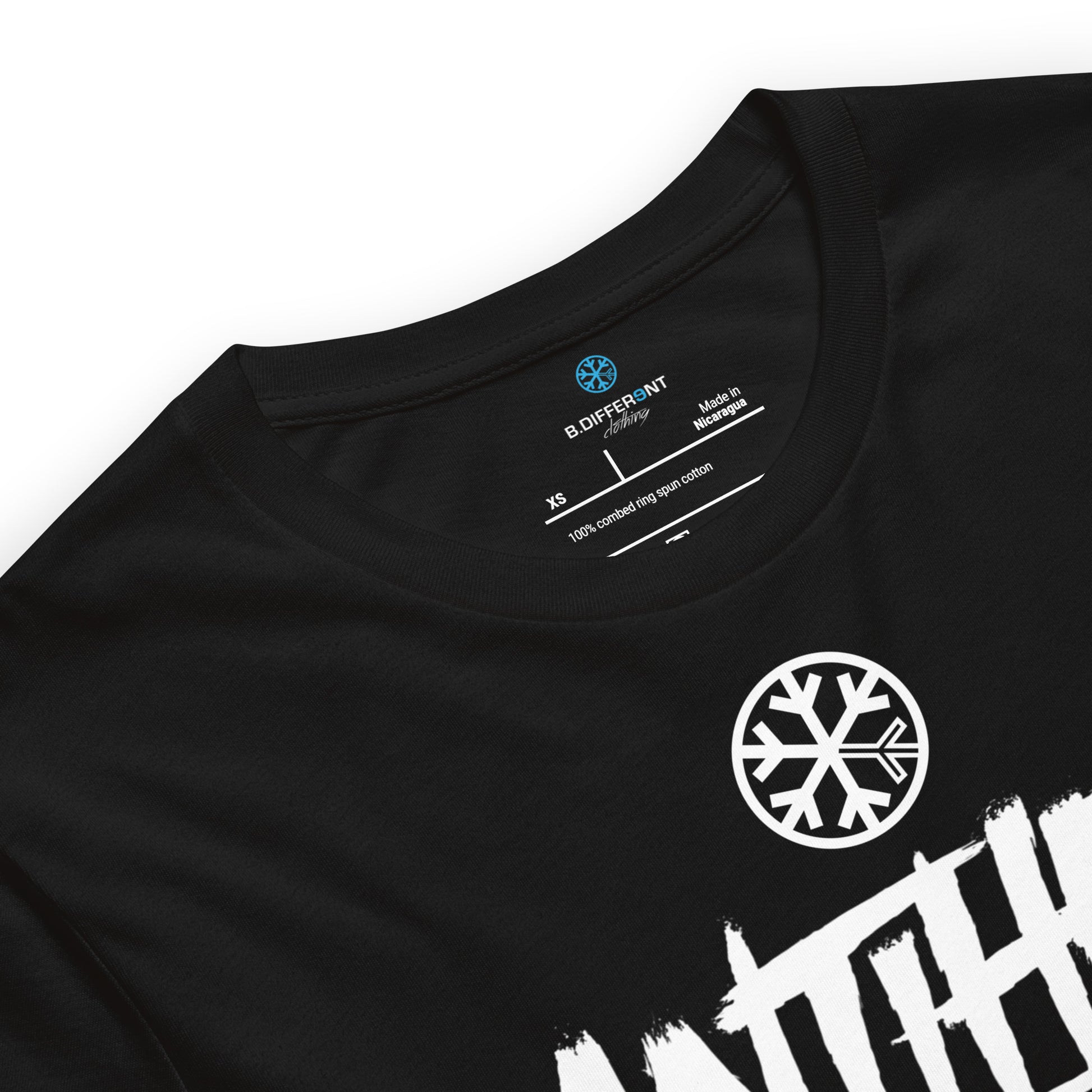 Black-Antihero Graffiti Tag Tee from B.Different Clothing, collar, graffiti-inspired streetwear t-shirt