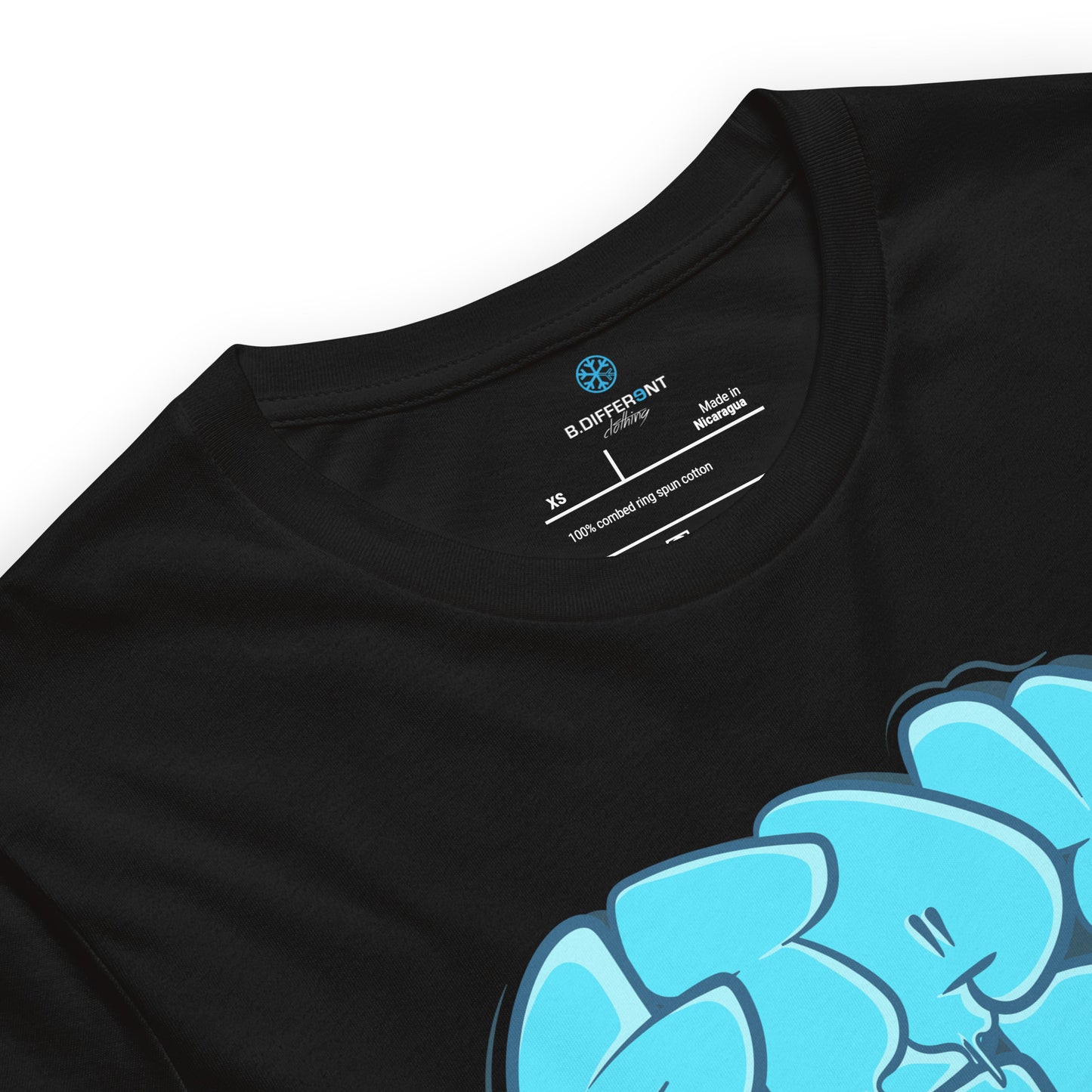 Black-Stay Weird Graffiti Throw-up Tee from B.Different Clothing, collar, graffiti-inspired streetwear t-shirt