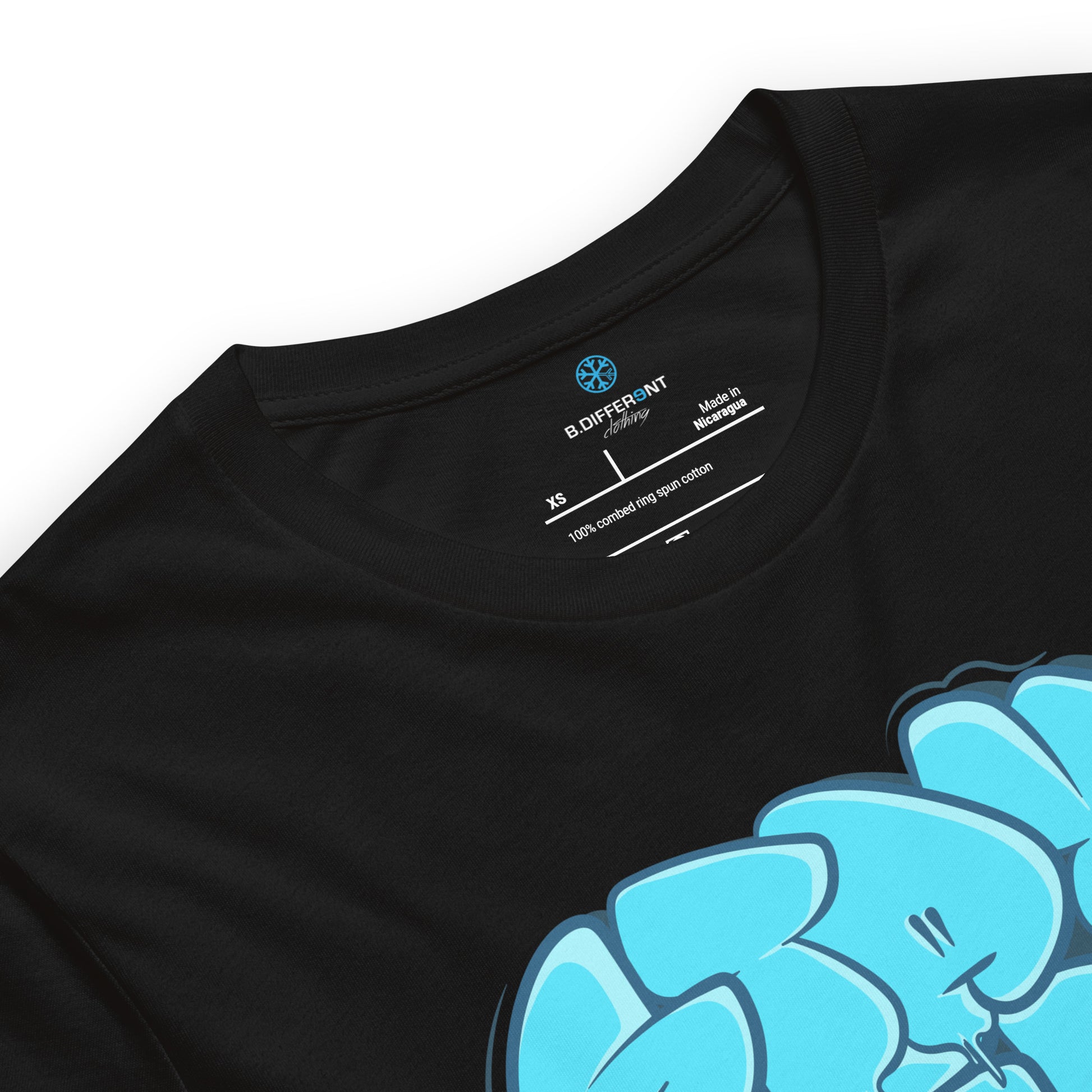 Black-Stay Weird Graffiti Throw-up Tee from B.Different Clothing, collar, graffiti-inspired streetwear t-shirt