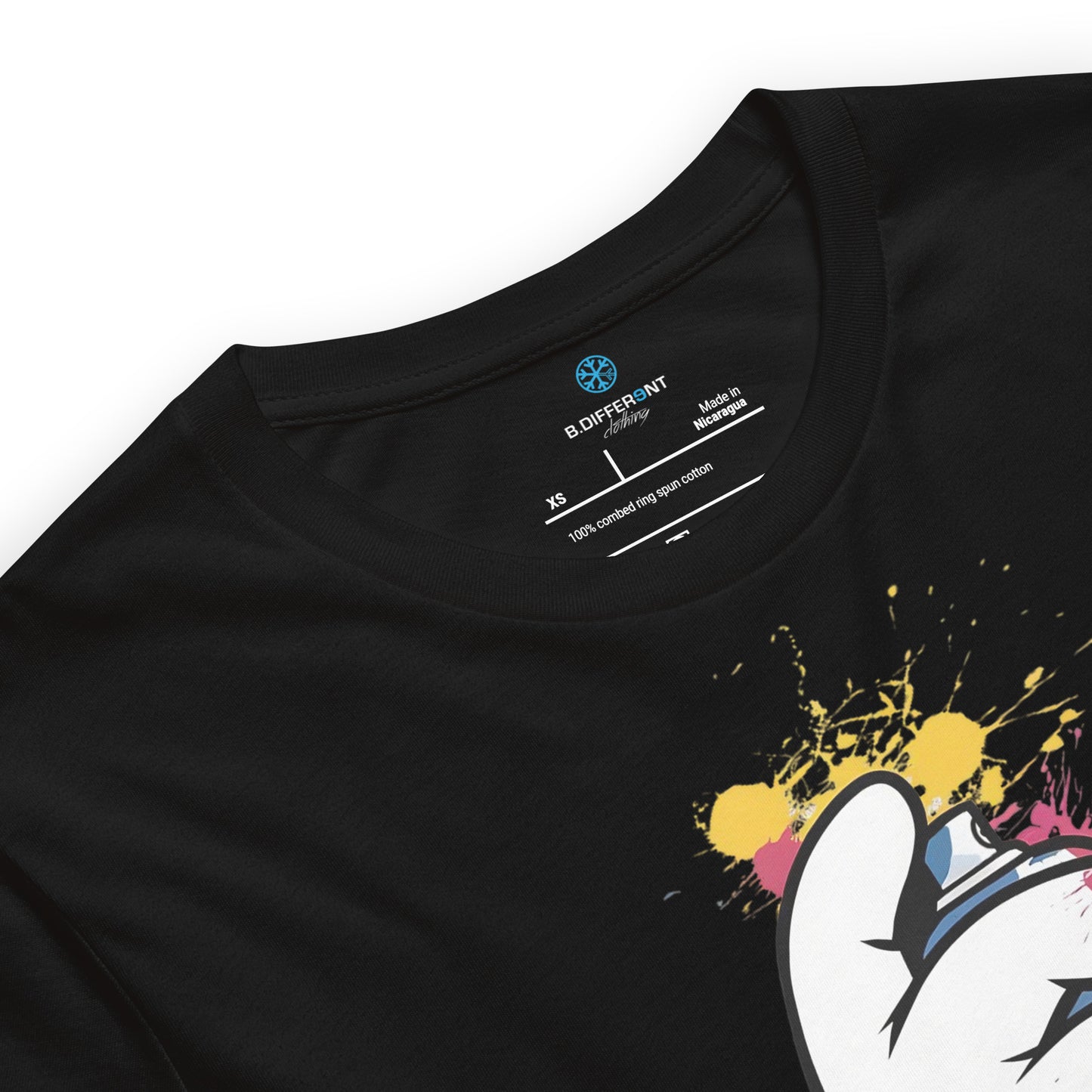 Black-Hand Spray Can Graffiti Tee from B.Different Clothing, collar, graffiti-inspired streetwear t-shirt