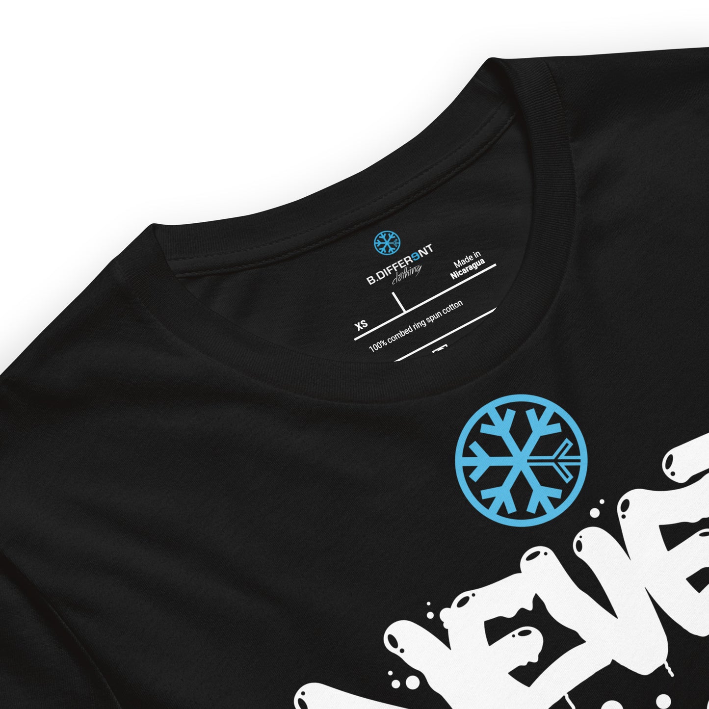 Black-Never Stop Graffiti Piece Tee from B.Different Clothing, collar, graffiti-inspired streetwear t-shirt