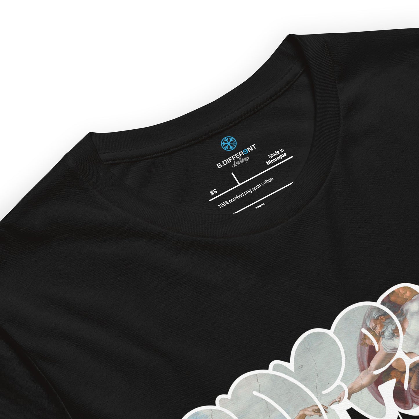 Black-BDFRNT Throwie x Creation of Adam Graffiti Tee from B.Different Clothing, collar, graffiti-inspired streetwear t-shirt