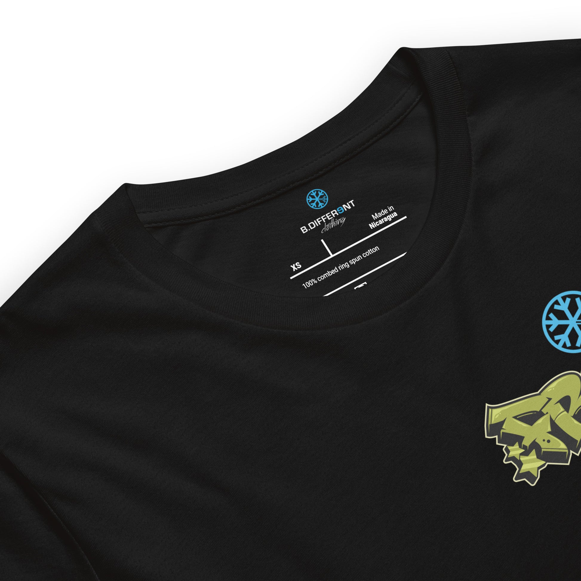 Black-Fresh Graffiti Character Tee from B.Different Clothing, collar, graffiti-inspired streetwear t-shirt