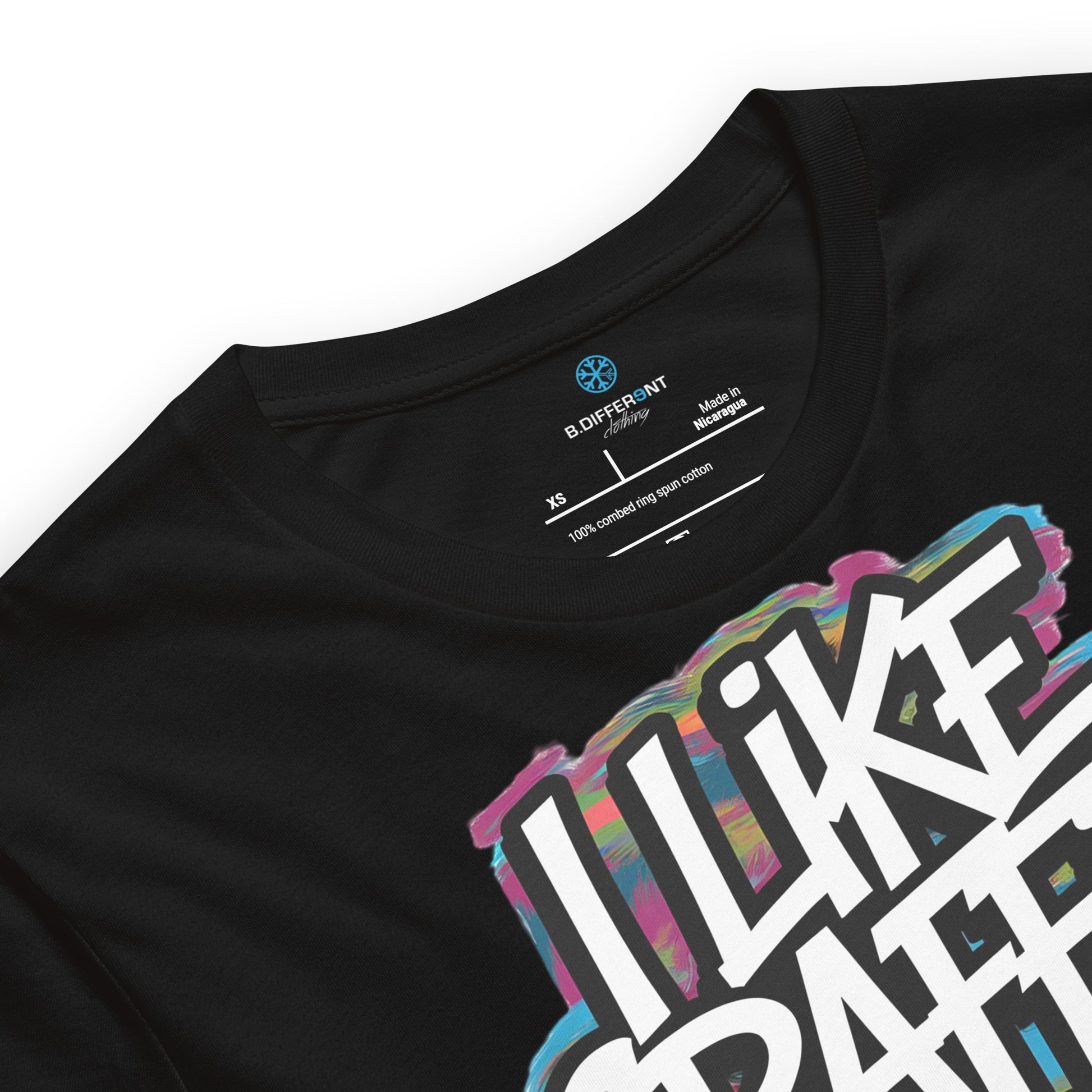 Black-I Like Graffiti and Maybe 2 People Tee from B.Different Clothing, collar, graffiti-inspired streetwear t-shirt
