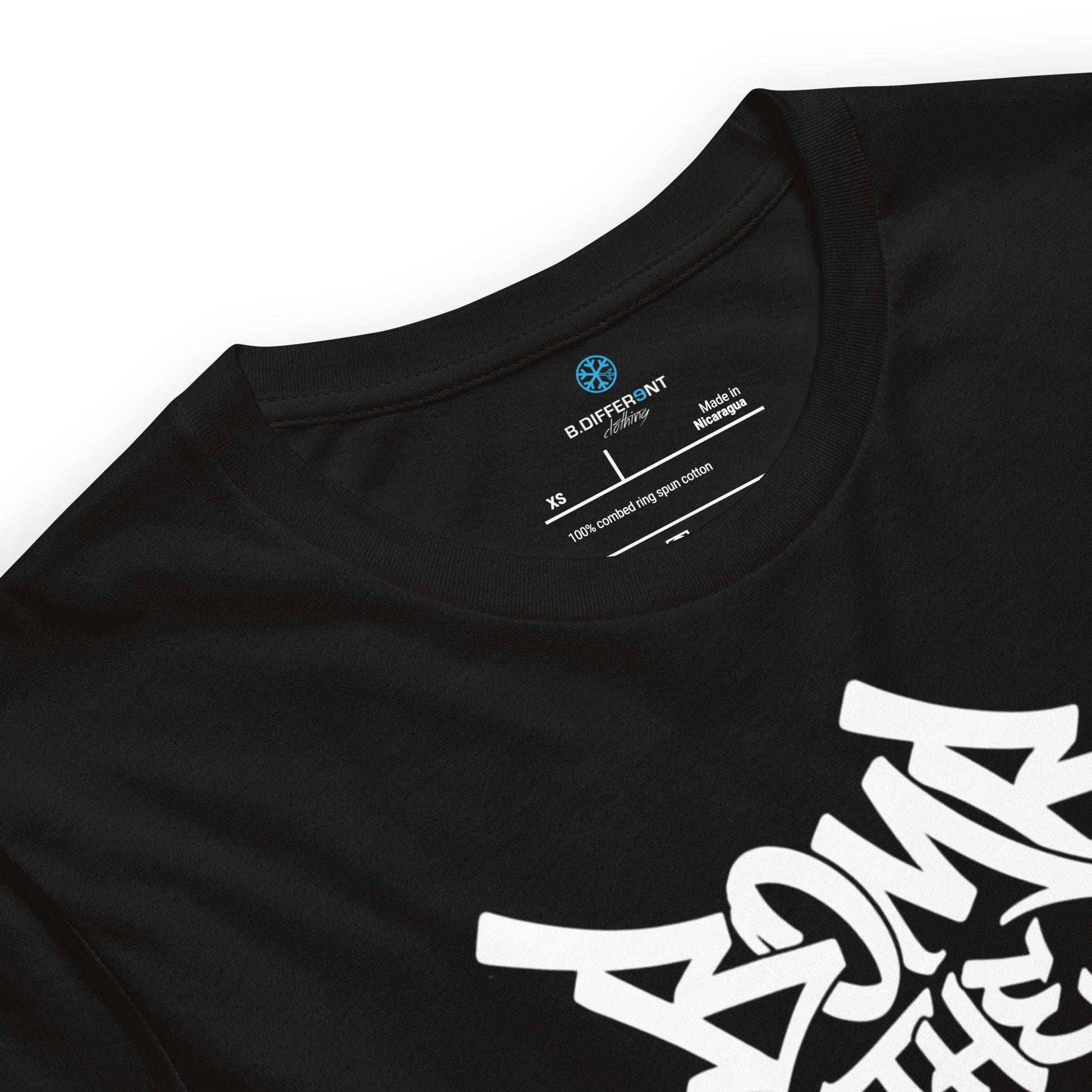Black-Bomb The System Graffiti Tee from B.Different Clothing, collar, graffiti-inspired streetwear t-shirt