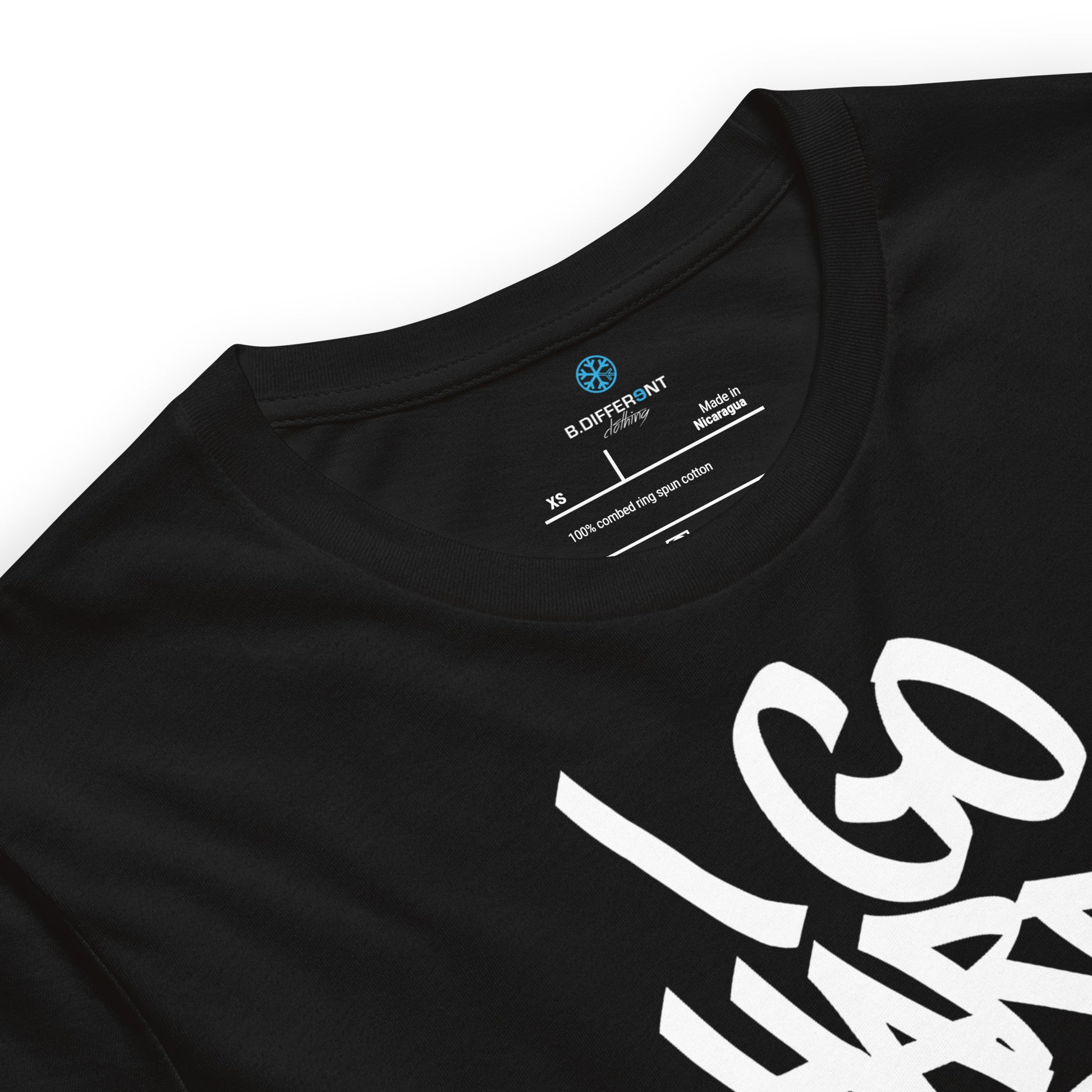 Black-I Go Hard With My Paint Graffiti Tee from B.Different Clothing, collar, graffiti-inspired streetwear t-shirt