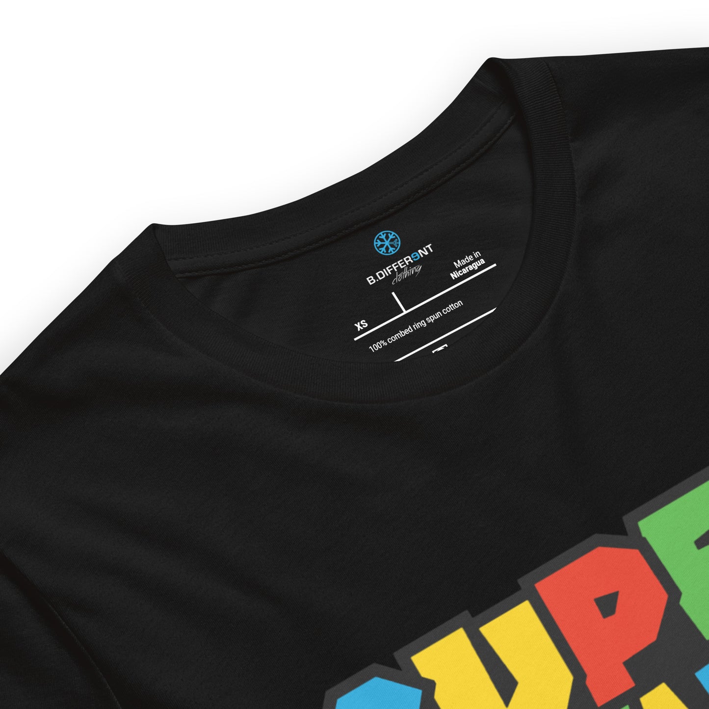 Black-Super Weird Tee from B.Different Clothing, collar, graffiti-inspired streetwear t-shirt