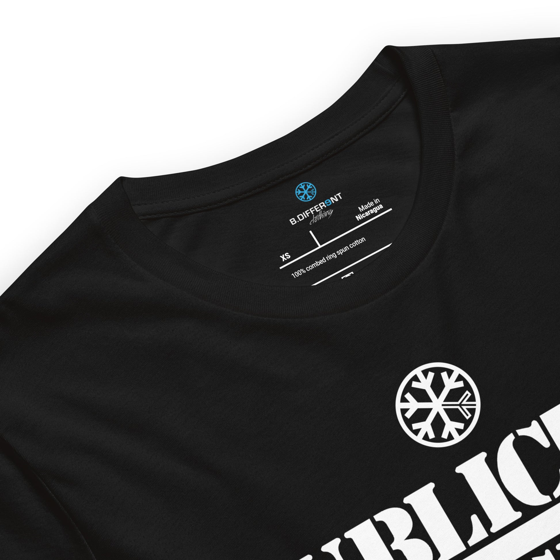 Black-Public Menace Graffiti Tee from B.Different Clothing, collar, graffiti-inspired streetwear t-shirt
