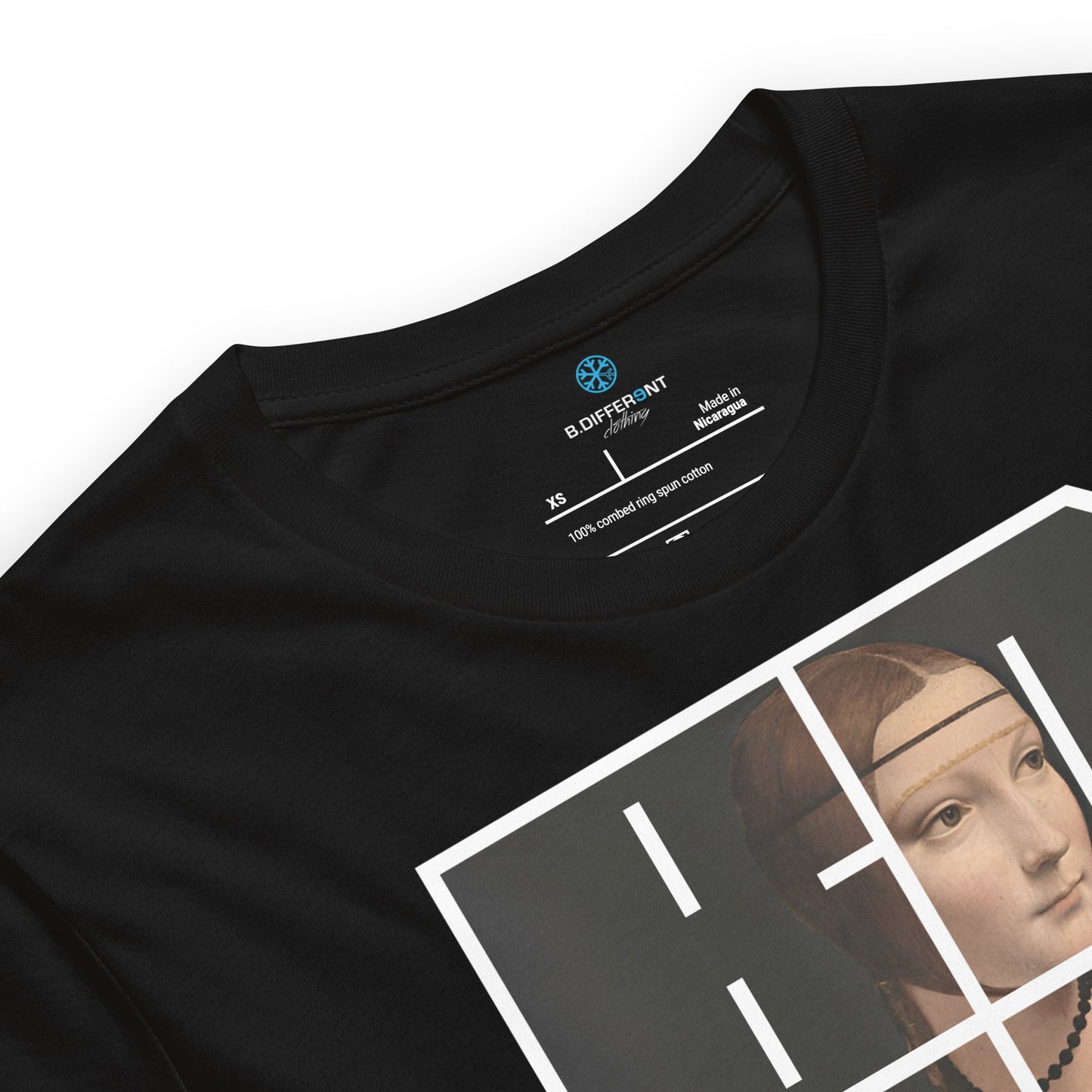 Black-BDFRNT Blockbuster x Lady With Ermine Graffiti Tee from B.Different Clothing, collar, graffiti-inspired streetwear t-shirt