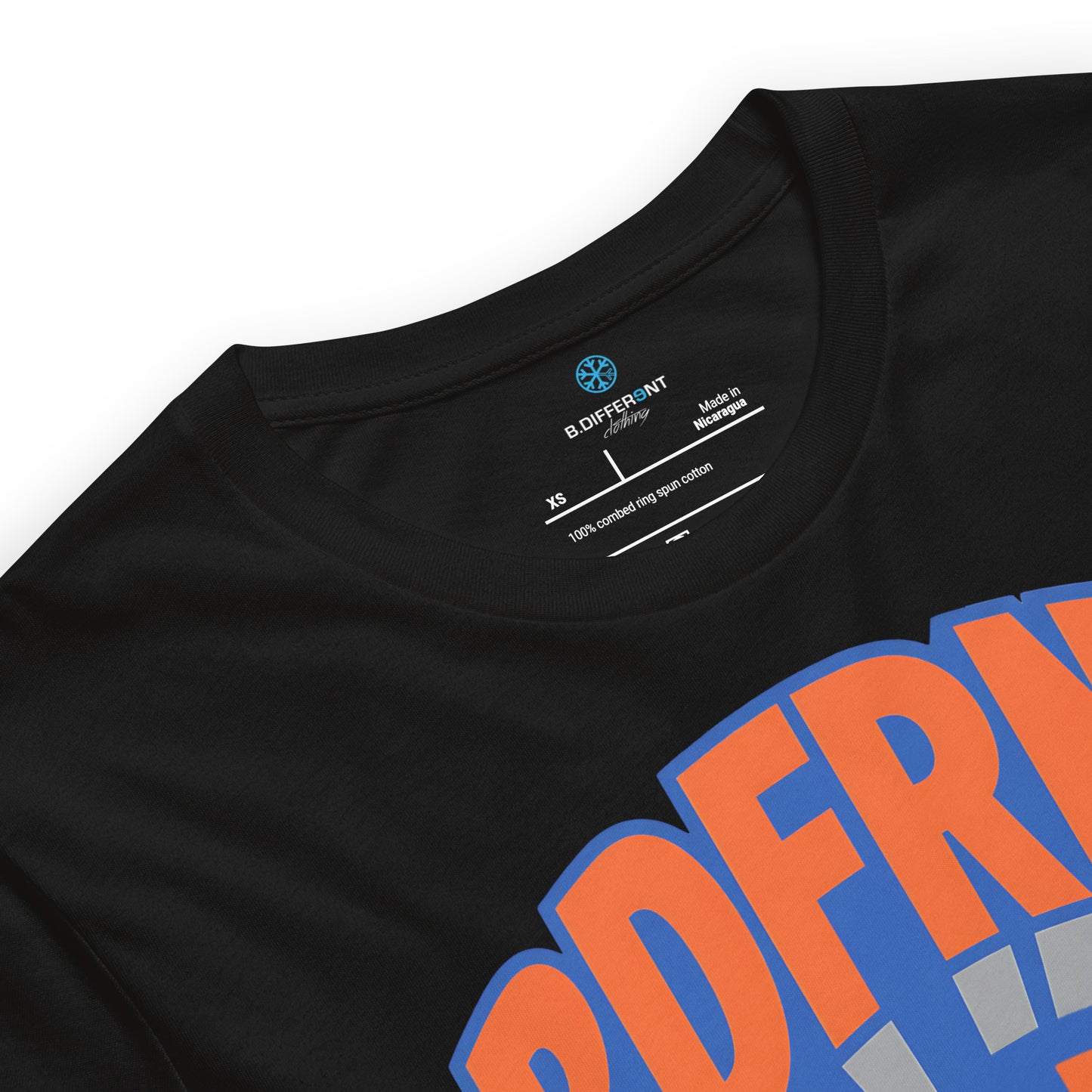 Black-BDFRNT Logo 1989 Tee from B.Different Clothing, collar, graffiti-inspired streetwear t-shirt