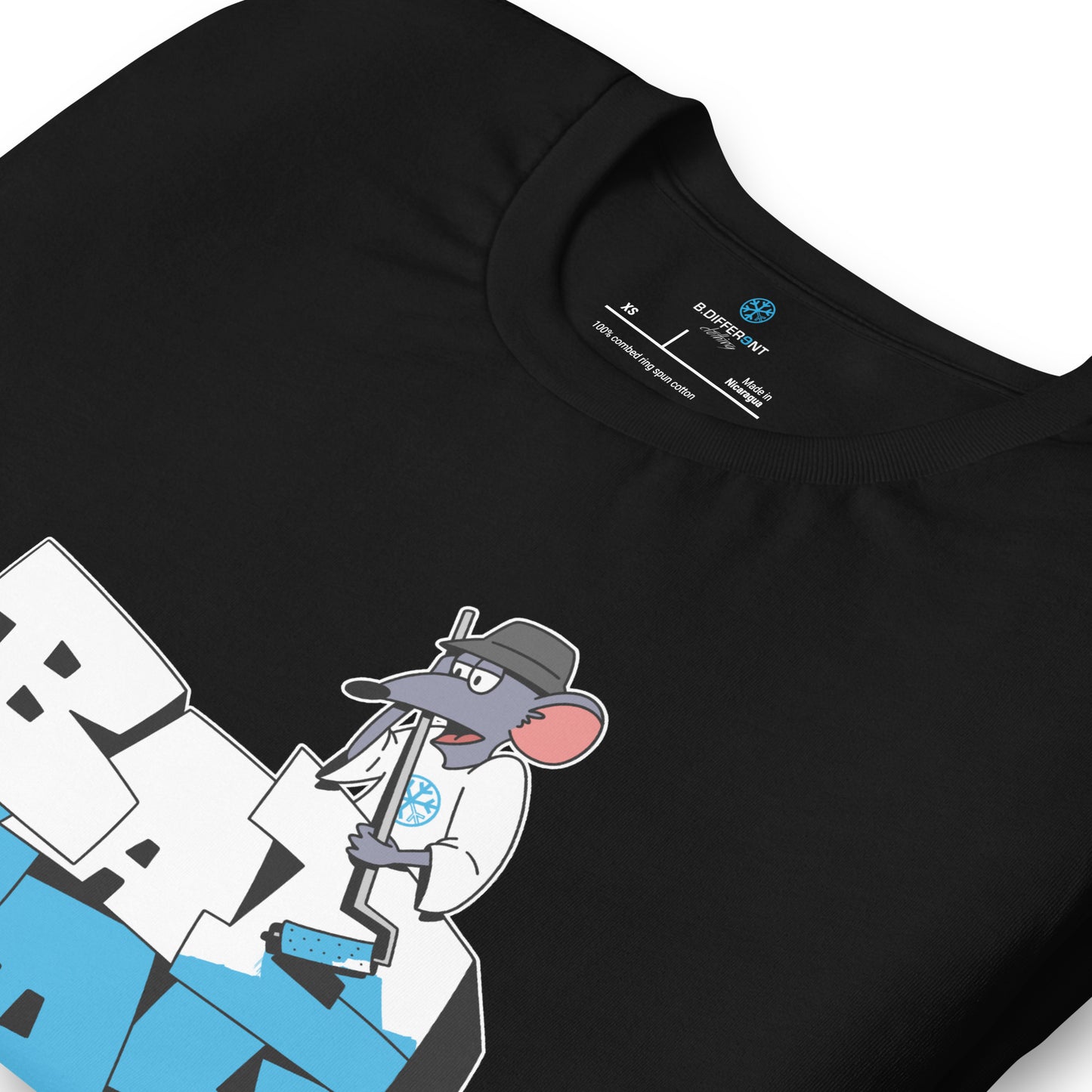 Beige-Bad Boy Graffiti Tee from B.Different Clothing, detail, graffiti-inspired streetwear t-shirt