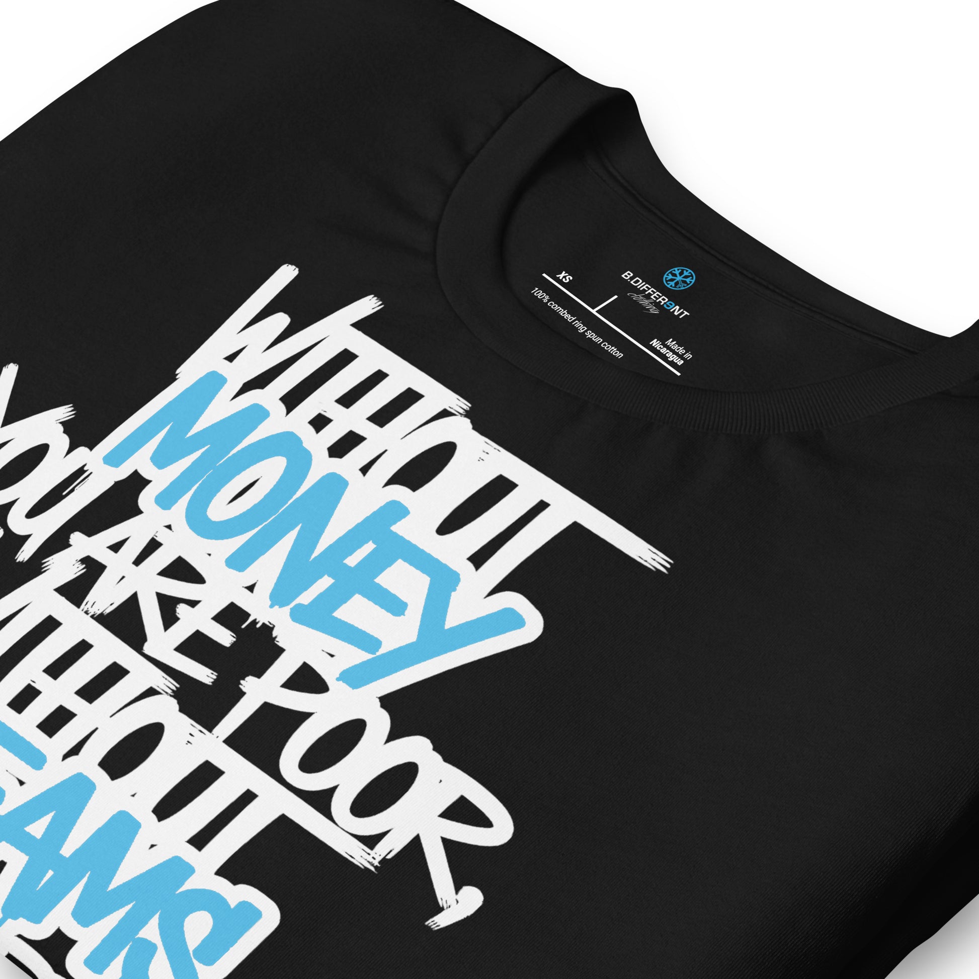 Black-Without Dreams You Are Nothing Graffiti Tee from B.Different Clothing, detail, graffiti-inspired streetwear t-shirt