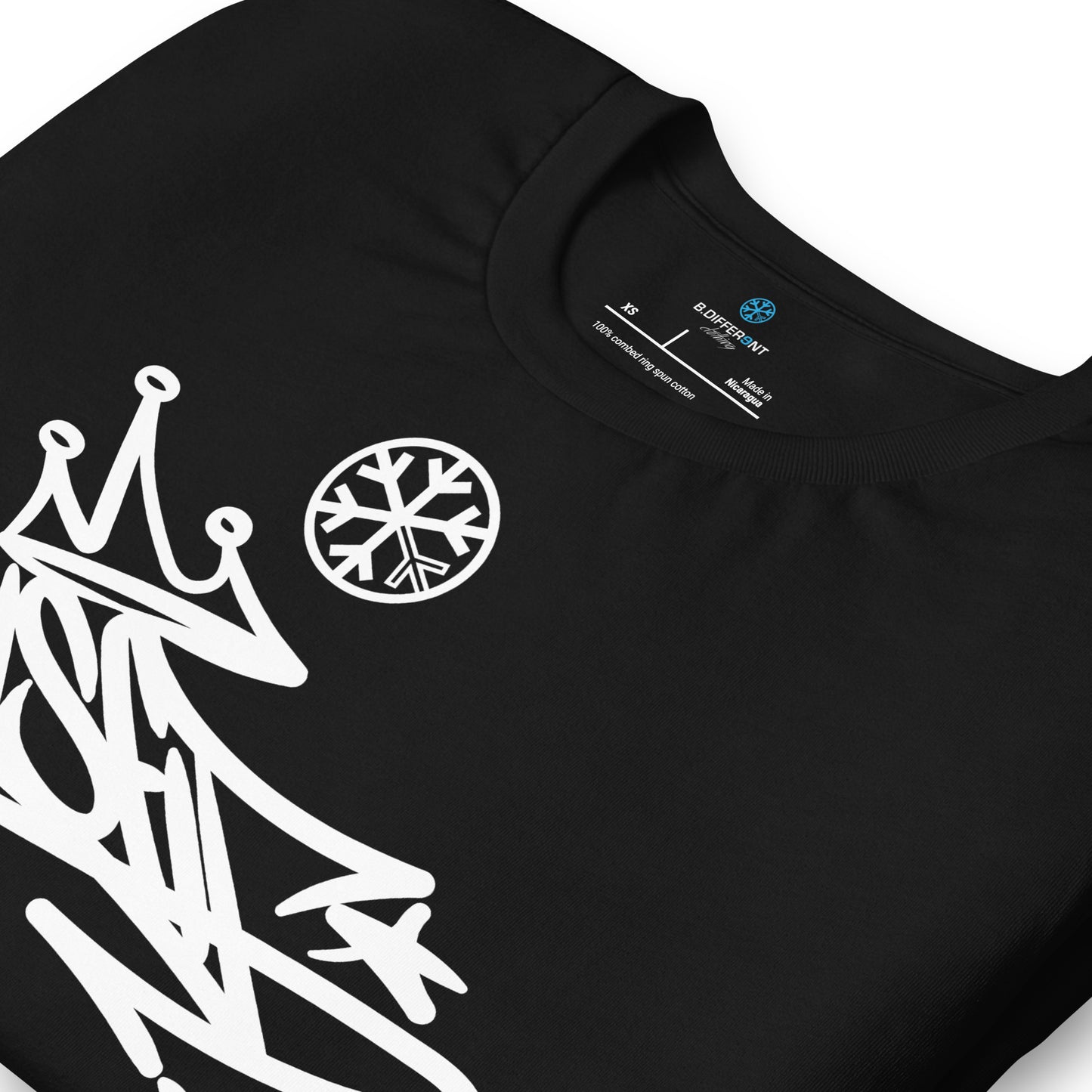 Black-Misfit Graffiti Tag Tee from B.Different Clothing, detail, graffiti-inspired streetwear t-shirt